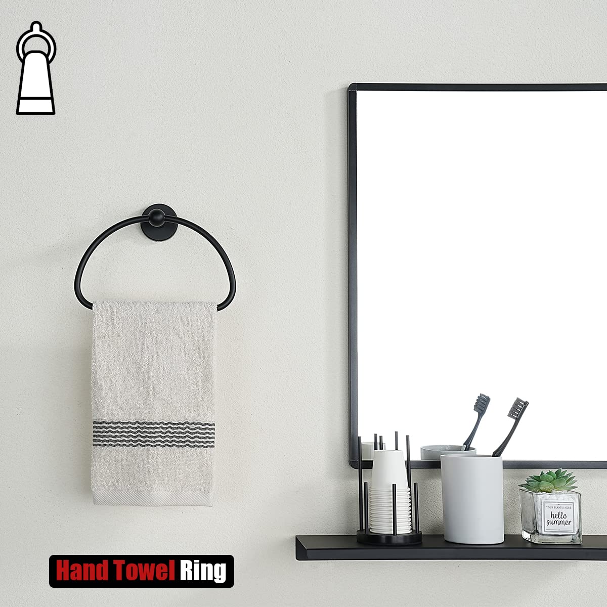 JQK Towel Ring Matte Black  Stainless Steel Half Ring Towel Holder for Bathroom  7 Inch Brushed Finished Wall Mount  TR160-PB