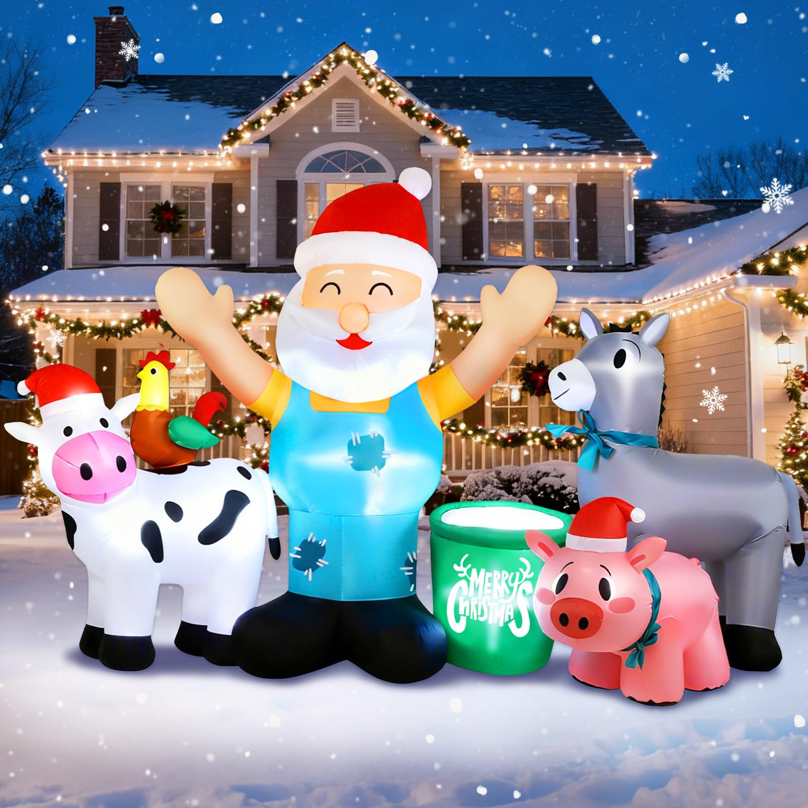 Christmas Inflatables Santa Farm Animals Outdoor Decorations 8FT Giant Funny Blow Up Lawn Decoration Built-in LED Lights Inflata