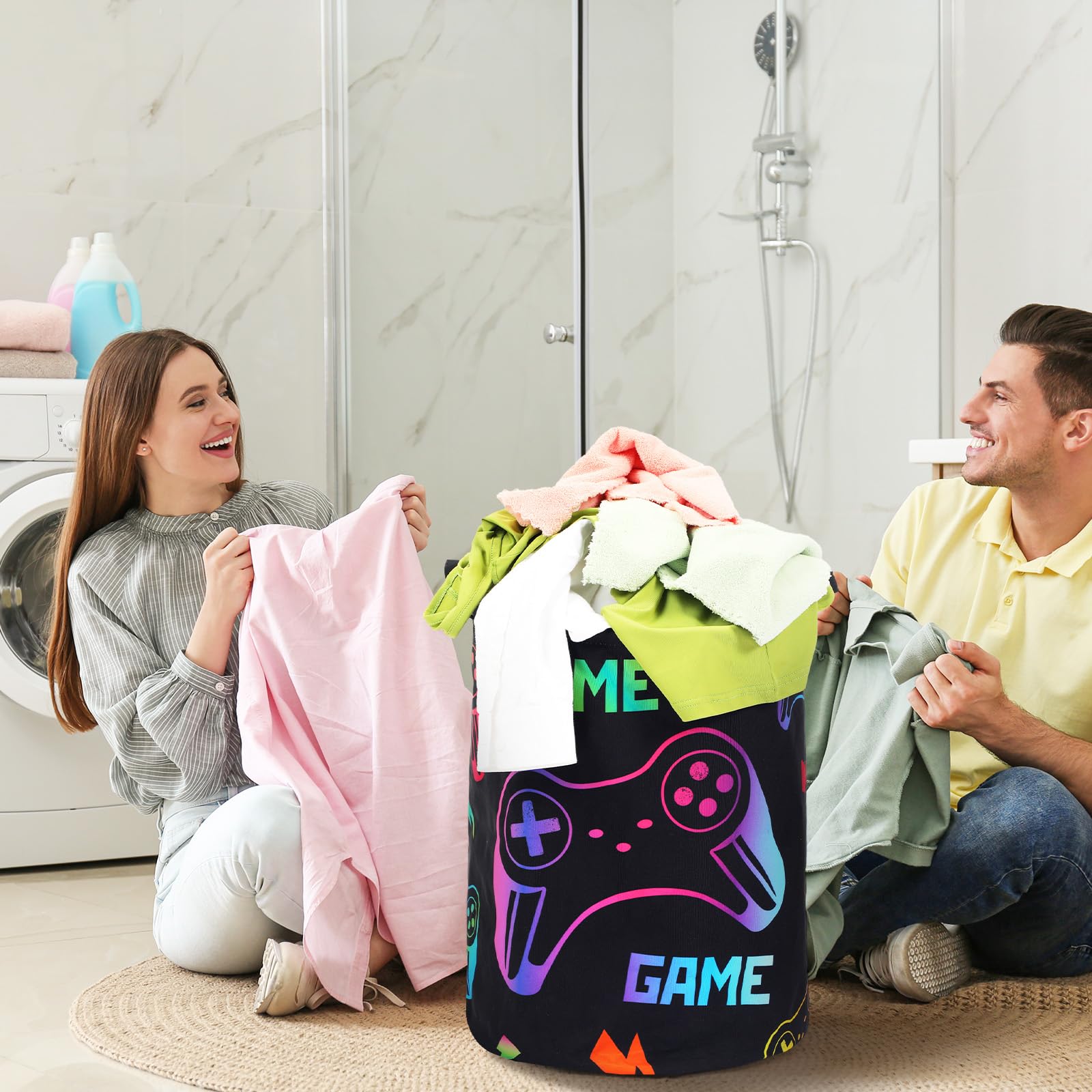 Zhehao 2 Pcs Gamer Laundry Basket Boys Hamper Kids Gaming Storage Basket Hamper Clothes Organizer Toy Storage Waterproof Laundry