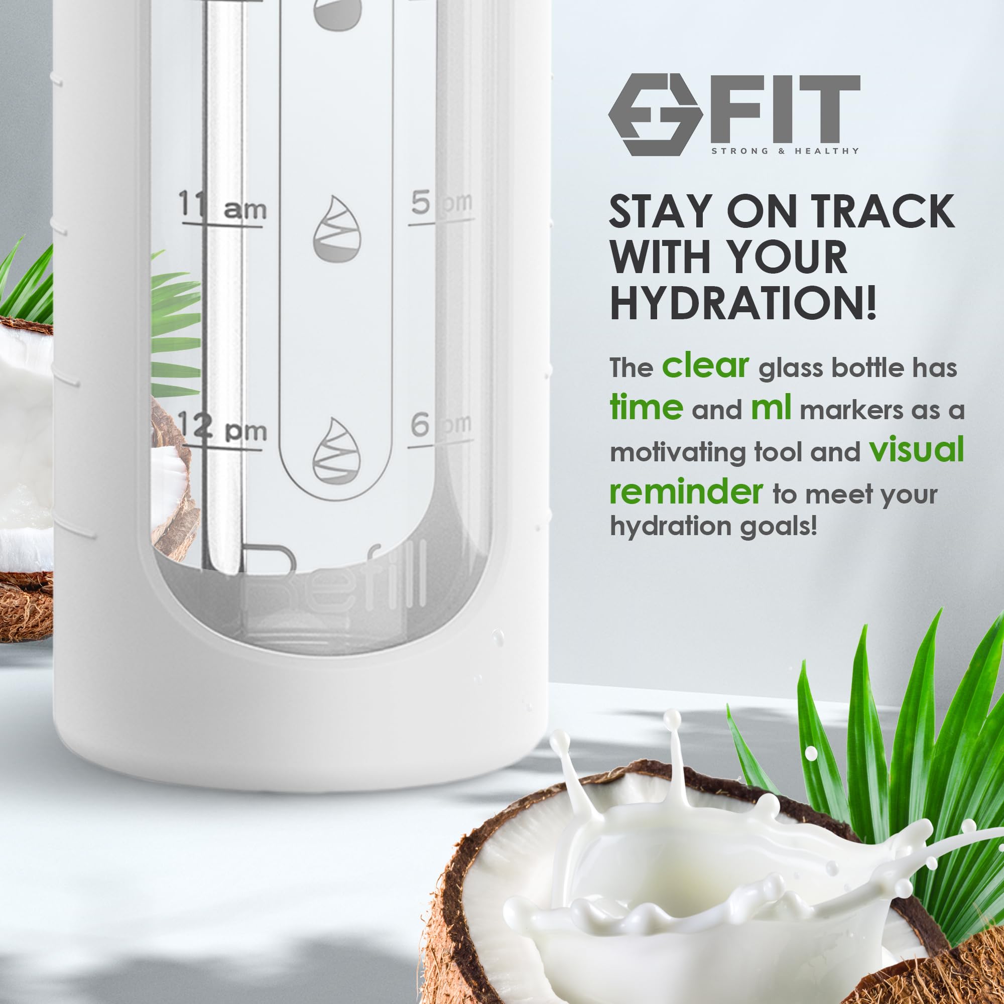 32 Oz Glass Water Bottle With Time Marker - Extra Lid, Reusable, Wide Mouth, Leakproof, Insulated Water Bottle With Silicone Sle