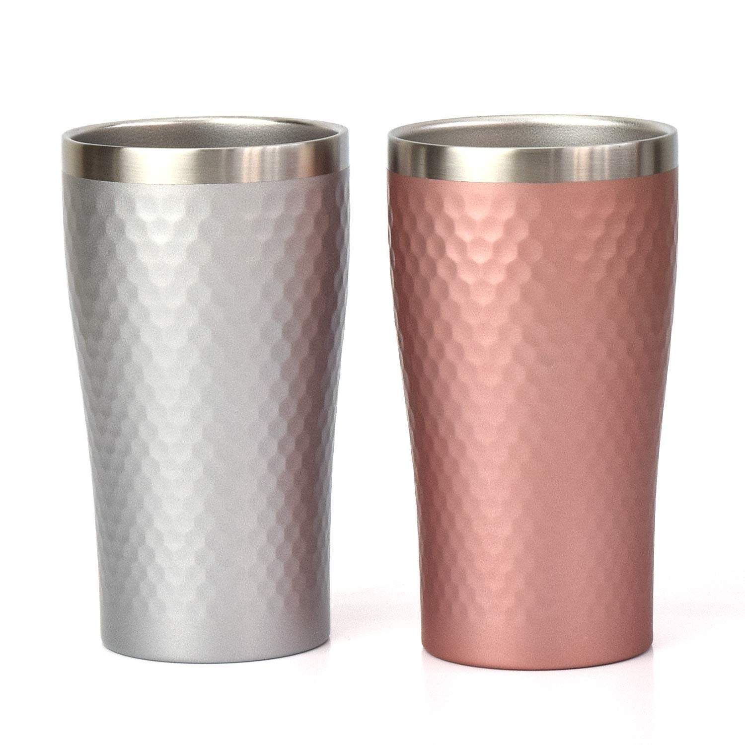 Marusan Kondo 05677 Thermo Tumbler, Pair, Vacuum Insulated, Double Wall Construction, Stainless Steel, Diana, Silver & Pink, 12.