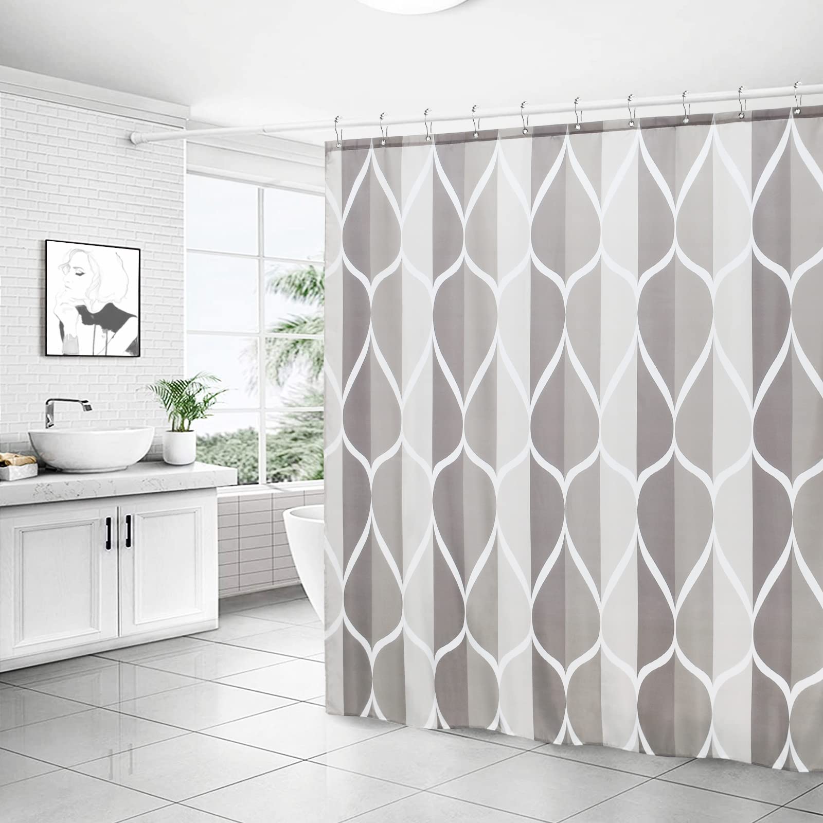 Gelbchu Light Grey Brown Shower Curtain, Waterproof Design And Polyester, Quick-Drying, Weighted Hem, Brown Shower Curtains Set