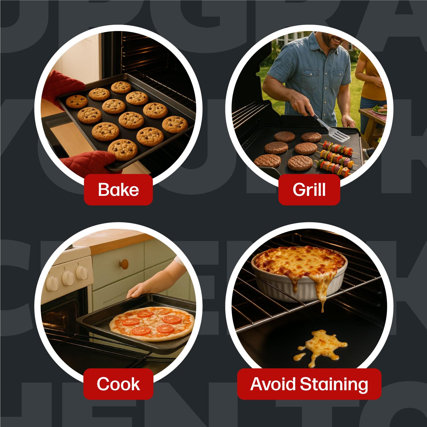 Cooks Innovations Non-Stick Oven Protector Mat, Heavy Duty PTFE-coated, 1-Pack, Black, Model C6141BL08, BPA & PFOA Free