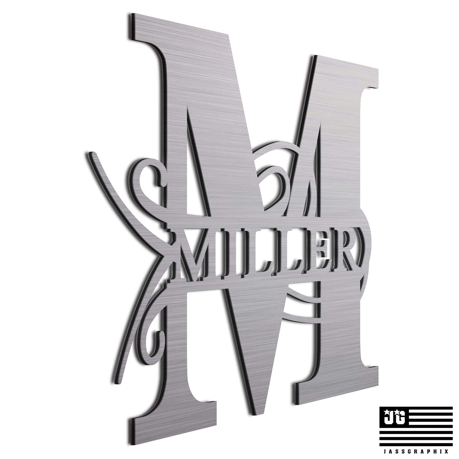 JASS GRAPHIX Miller 12 Brushed Aluminum Monogrammed Sign Door Wall Decor Last Name Signs for Home