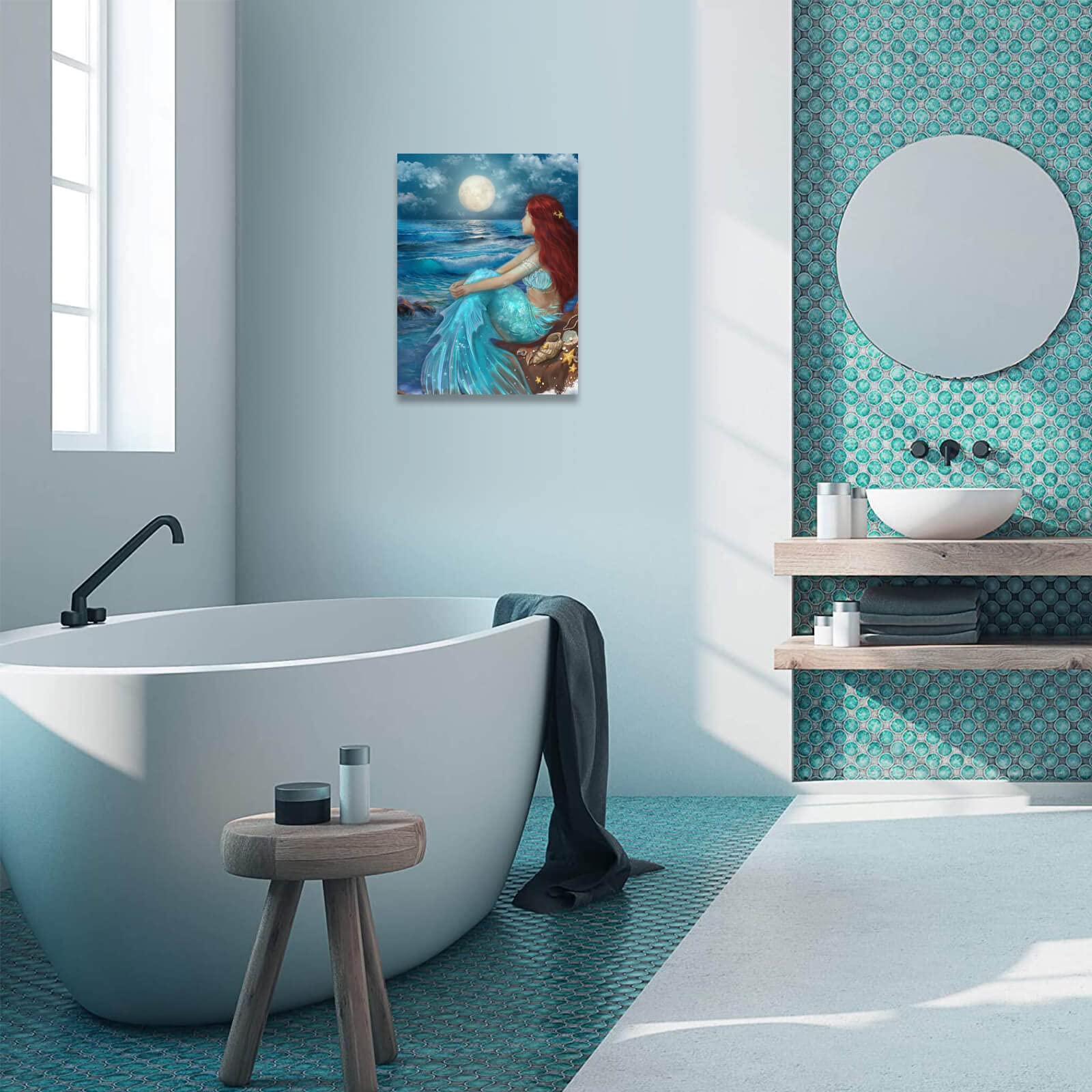 Girl Wall Decorations Blue Ocean Wall Art Bedroom Decor For Women Moon Night Wall Painting Shell Canvas Prints Size 12''X 16''