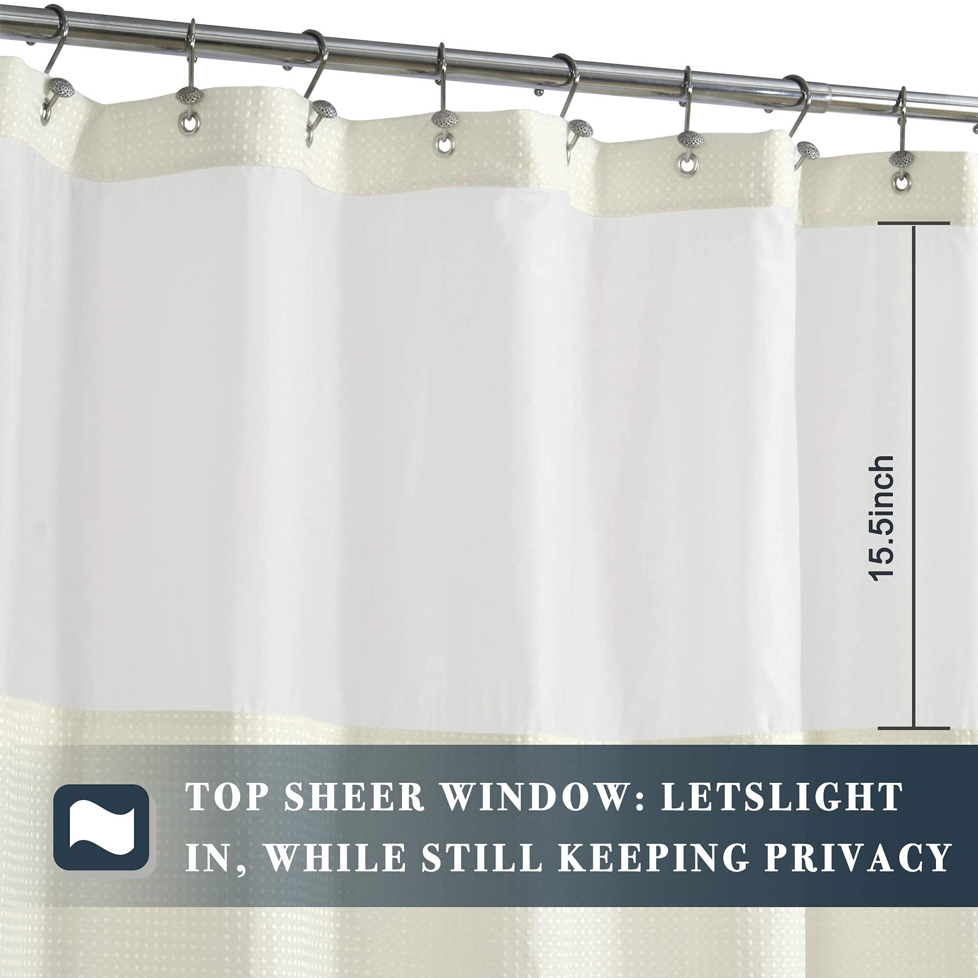 N&Y HOME Waffle Weave Shower Curtain with Snap-in Fabric Liner & Hooks Set - Hotel Style Cream Shower Curtain for Bathroom  Water-Repellent & Washable  Mesh Top Window - 71x72  Cream