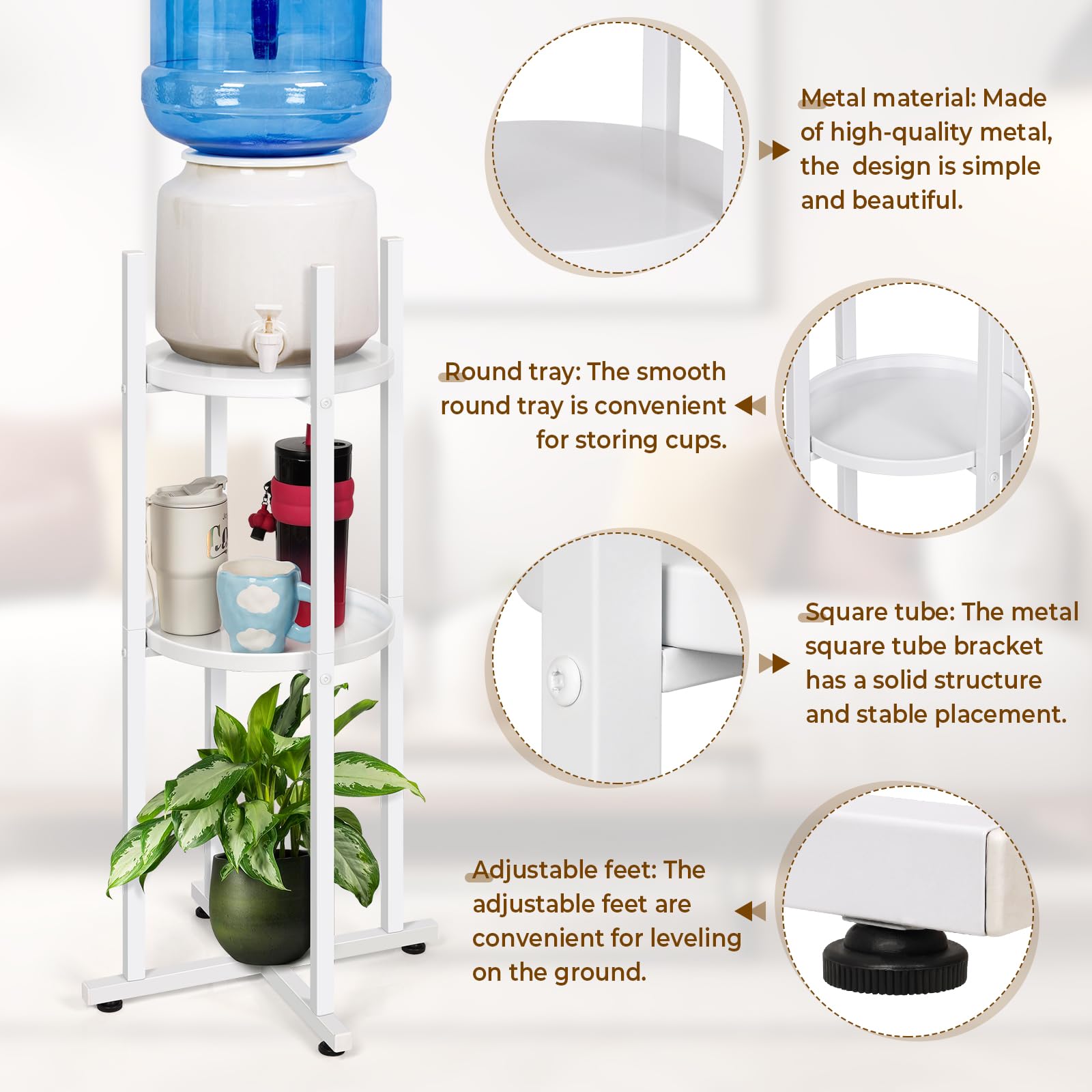Retyion Water Dispenser Stand 5 Gallon Water Jug Stand Sturdy Water Stand(32.8'' H-11.2'' W) Water Jug Stand With 2 Round Shelfs