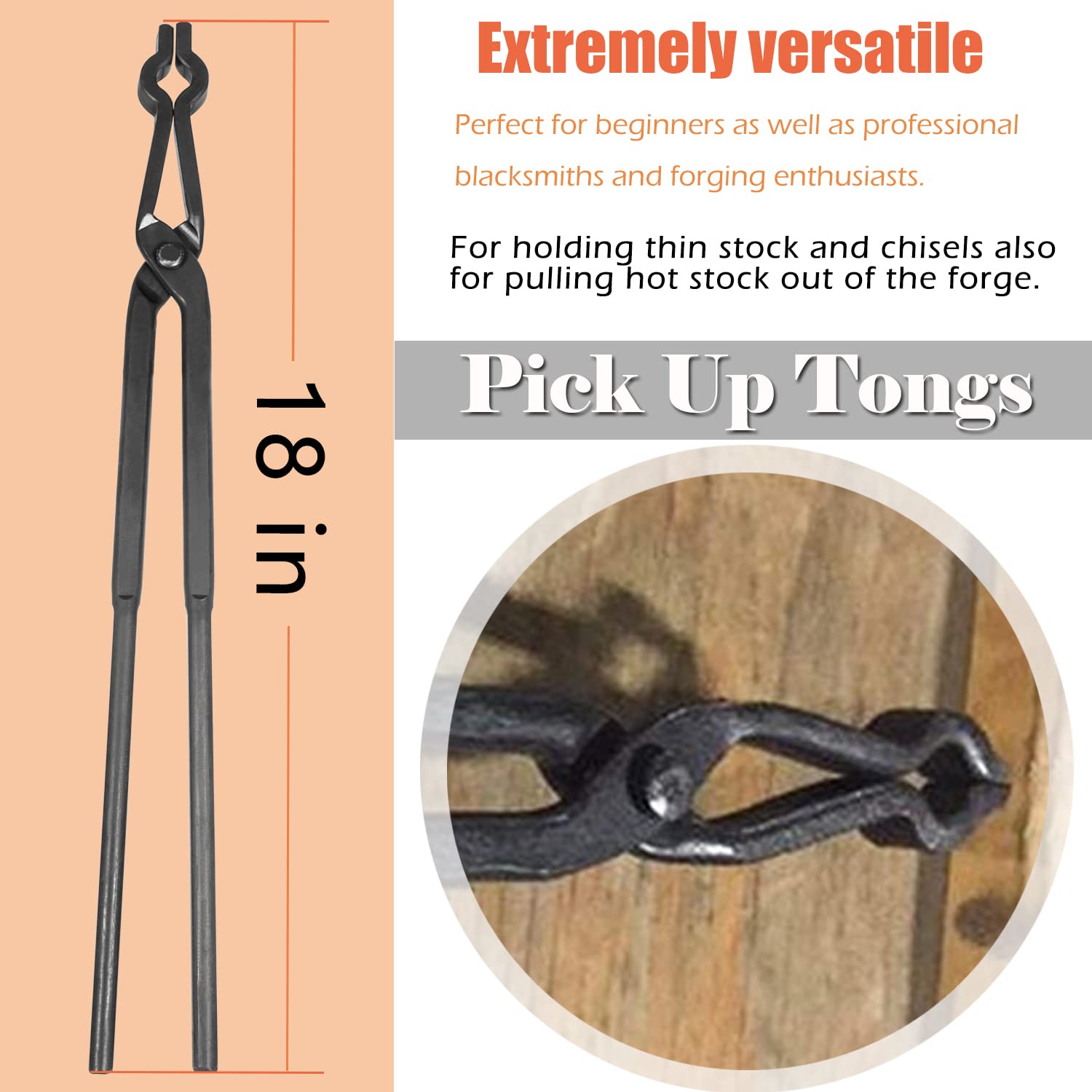 Beginner Blacksmith Tongs Blacksmith Forge Tong Tools Set Includes 1/4 Flat Jaw, Pick Up, Scroll, 3/8 1/2 5/8 V-Bit Tongs (6 Pie