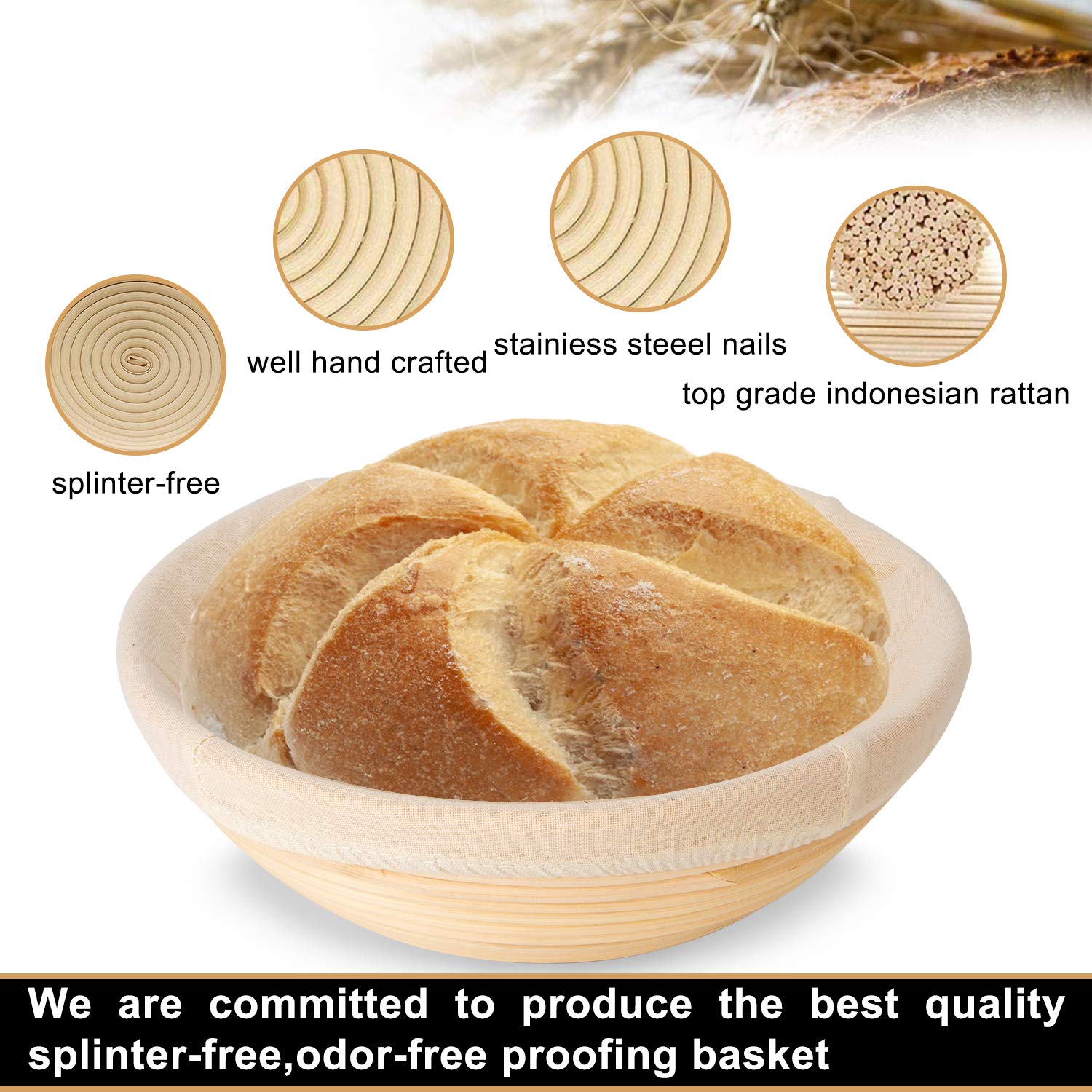 10 Inch Round Banneton Bread Proofing Basket Set Of 2Pcs Bread Dough Proofing Rising Rattan Basket & Liner For Baking Bread Maki