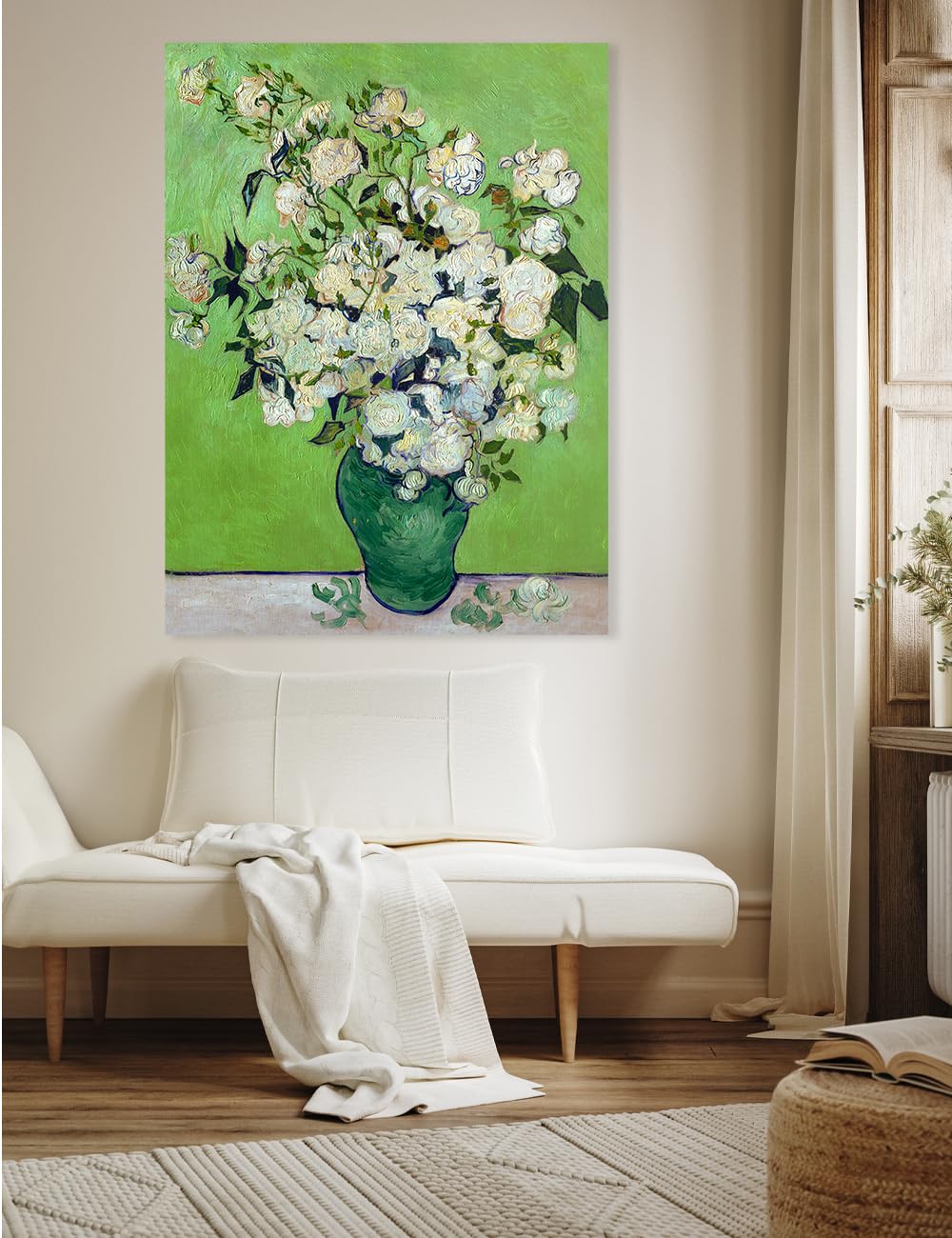 Decorarts - Pink Roses In A Vase By Vincent Van Gogh. Oil Painting Reproduction. Oversize Giclee Print On Canvas. Ready To Hang