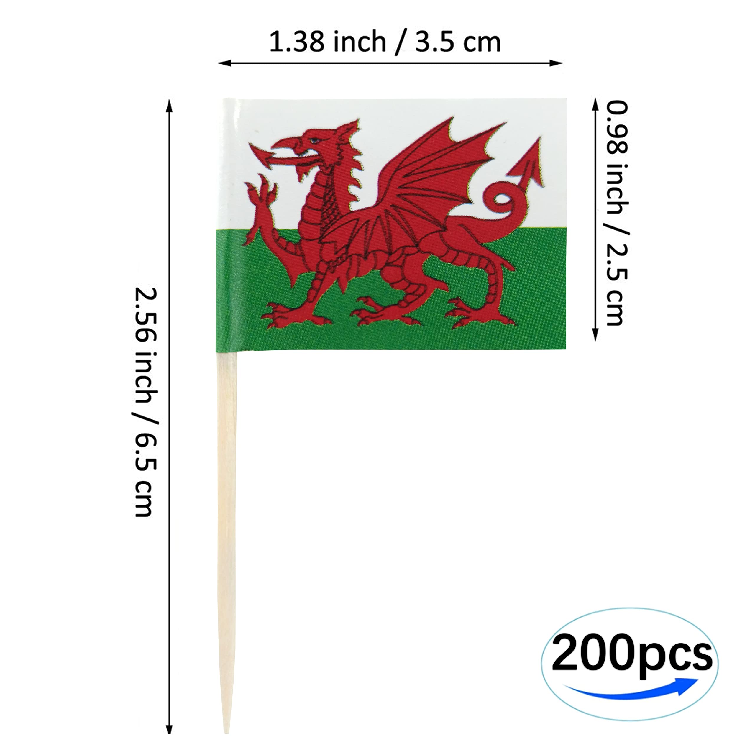 Jbcd Wales Toothpick Flag Welsh Mini Small Cupcake Topper Flags (200 Pcs)