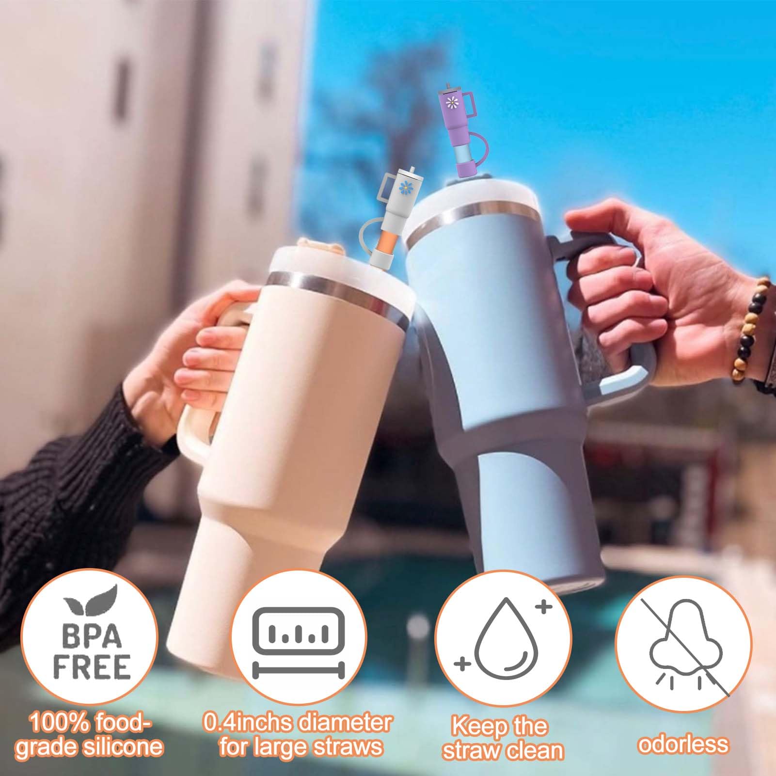 Aiersa 5Pcs Silicone Straw Cover Cap Compatible With 30&40 Oz Tumblers, Straw Tip Covers For Cups Accessories