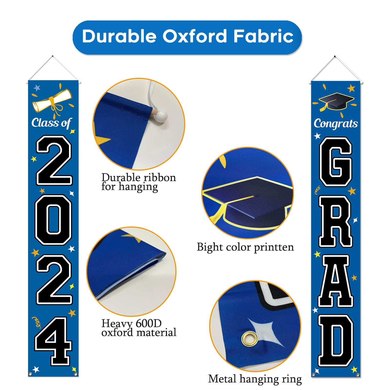 Kmuysl Graduation Decorations Class Of 2024, Graduation Party Decorations 2024, Blue & Black Congrats Grad Banner Hanging Flags