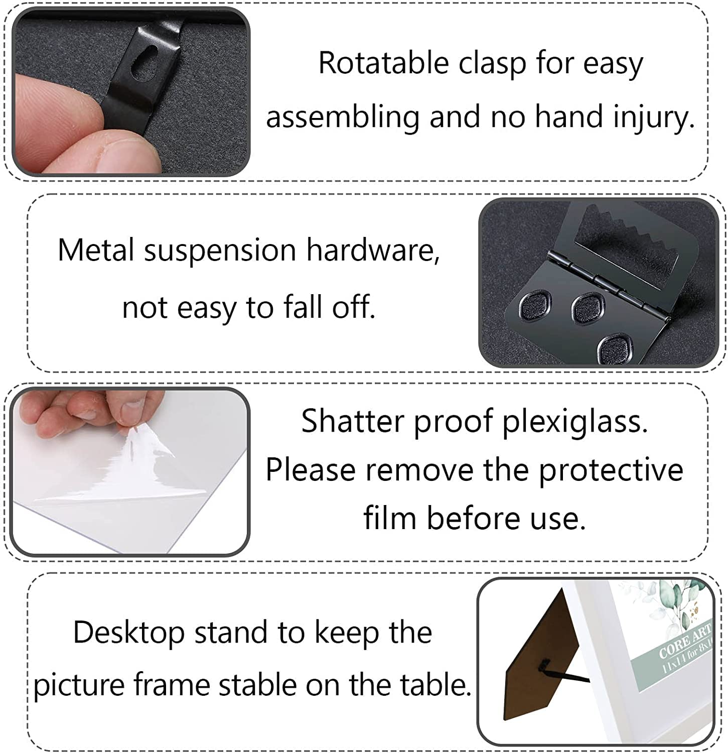 CORE ART 11x14 White Picture Frame Set of 2,Display Pictures 8x10 with Mat or 11 x 14 without Mat,Multi Photo Frames Collage for