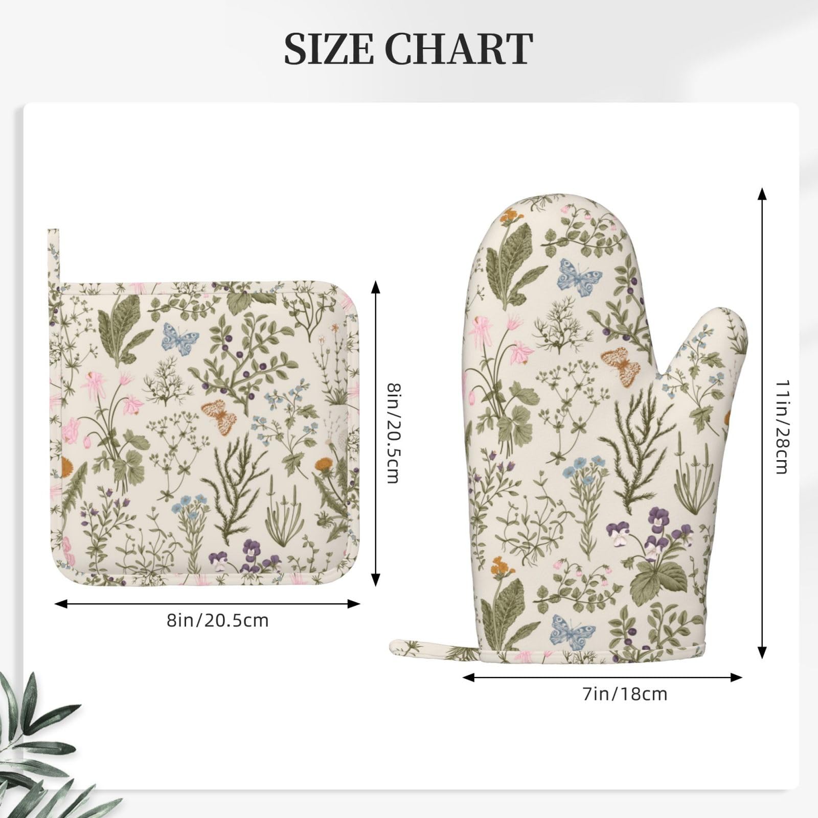 Mifsoiavv Vintage Wildflower Herbs Floral Rustic Butterfly Oven Mitts And Pot Holders Sets Silicone Kitchen Mitts Potholders Hea