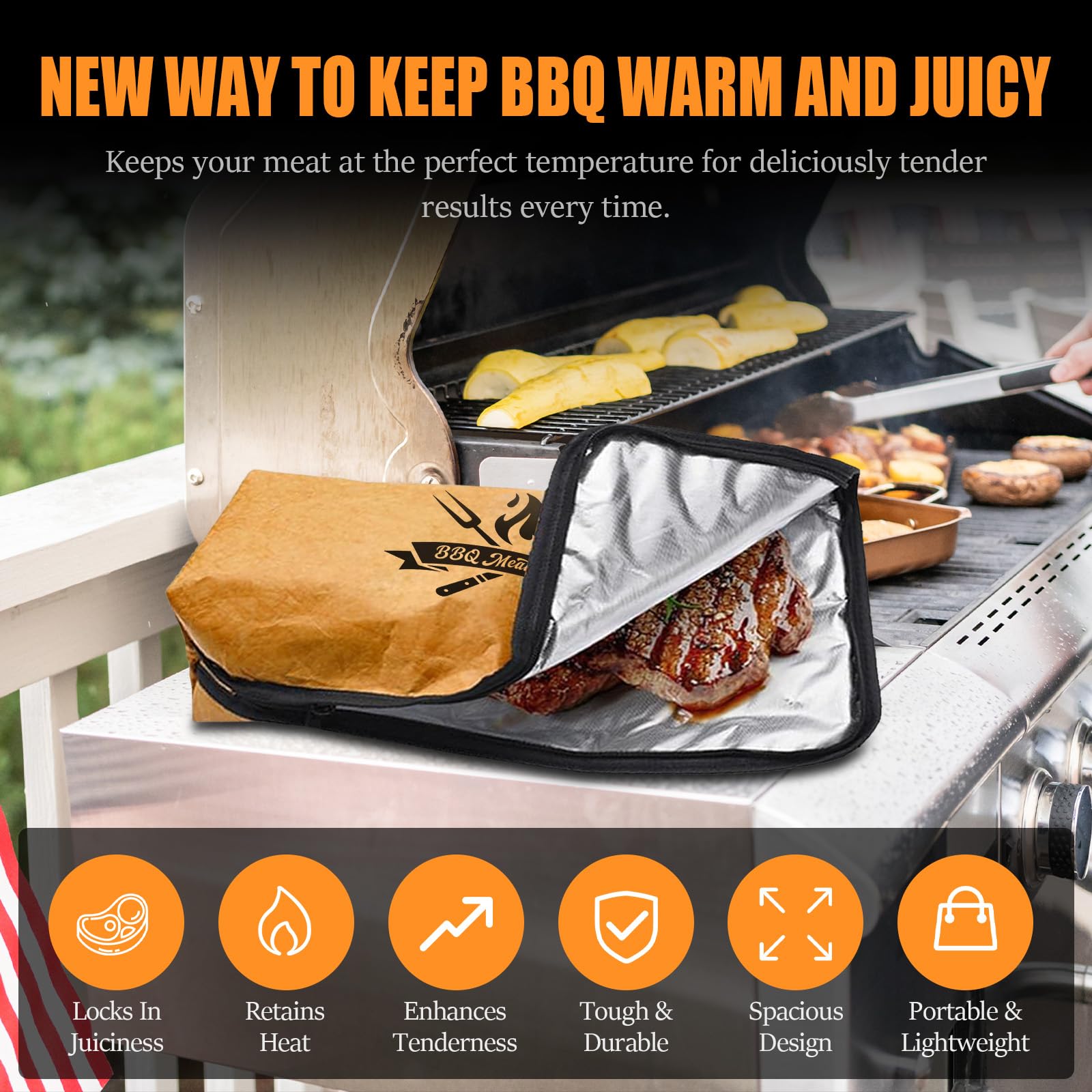 BBQ Blanket for Resting Meat, 22 in Smoker Meat Resting Blanket, Reusable Insulated Waterproof BBQ Accessories Resting Bag with