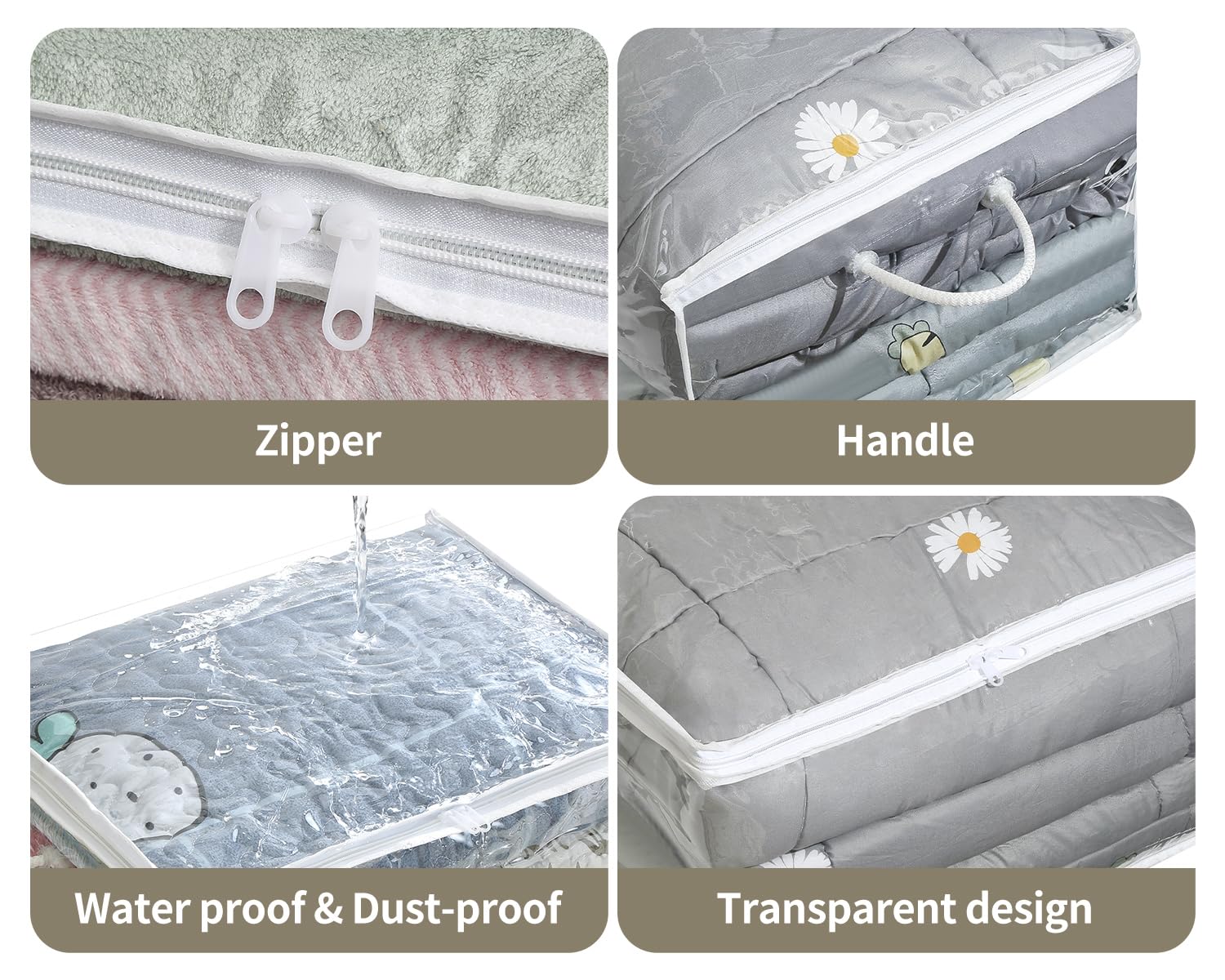 Remittur 10 PCS Clear Zippered Storage Bags with Handle, Sweater Storage with Zipper, Foldable Closet Organizer Bed Sheet Organi