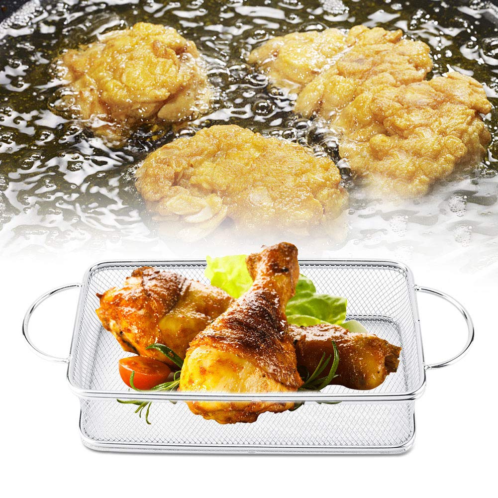 Stainless Steel Fry Basket Multi-Function Mesh Frying Basket With Handles Kitchen Colander Strainer(27 * 12 * 6)