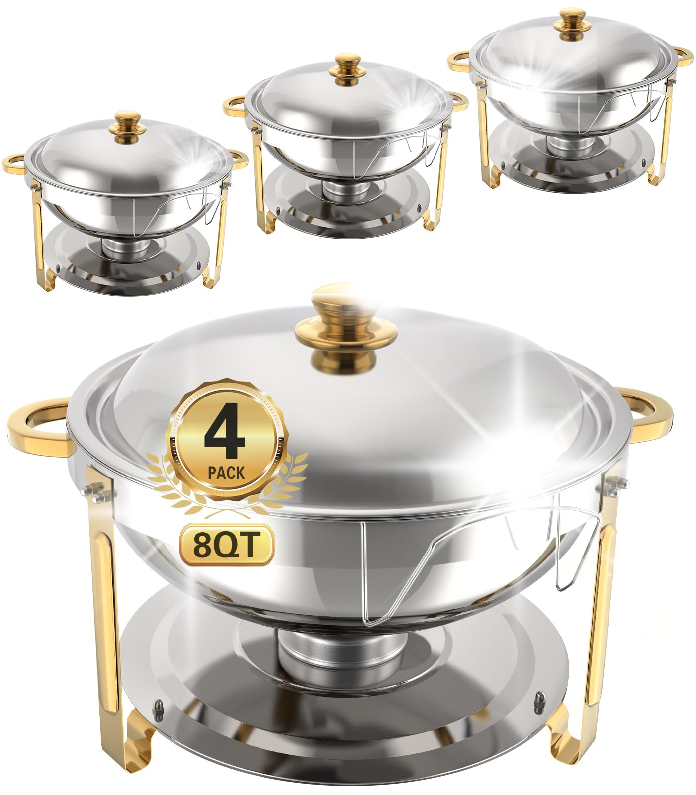 Beviliu 8QT Chafing Dishes for Buffet, Warming Trays for Buffets Party, 4 Pack 8QT Food Warmers for Parties Buffet, Catering Sup