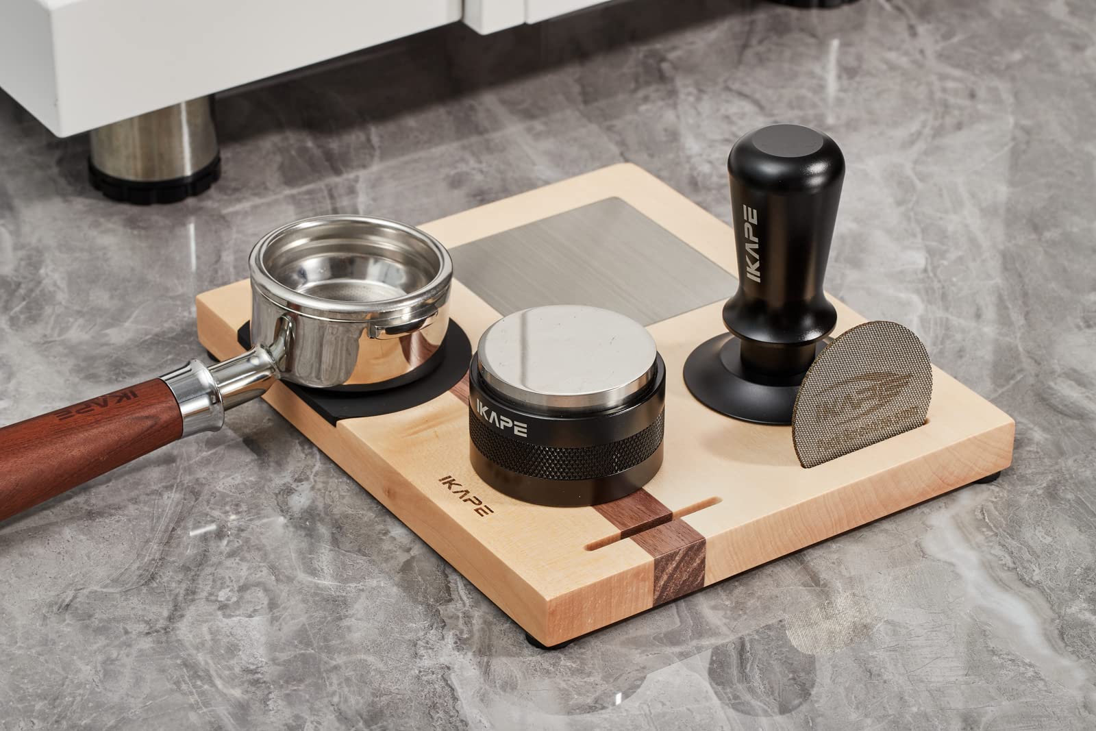 Ikape Espresso Tamper Base, Espresso Accessories Organizer Box Compatible With All Size Espresso Brand Accessories, Natural Waln