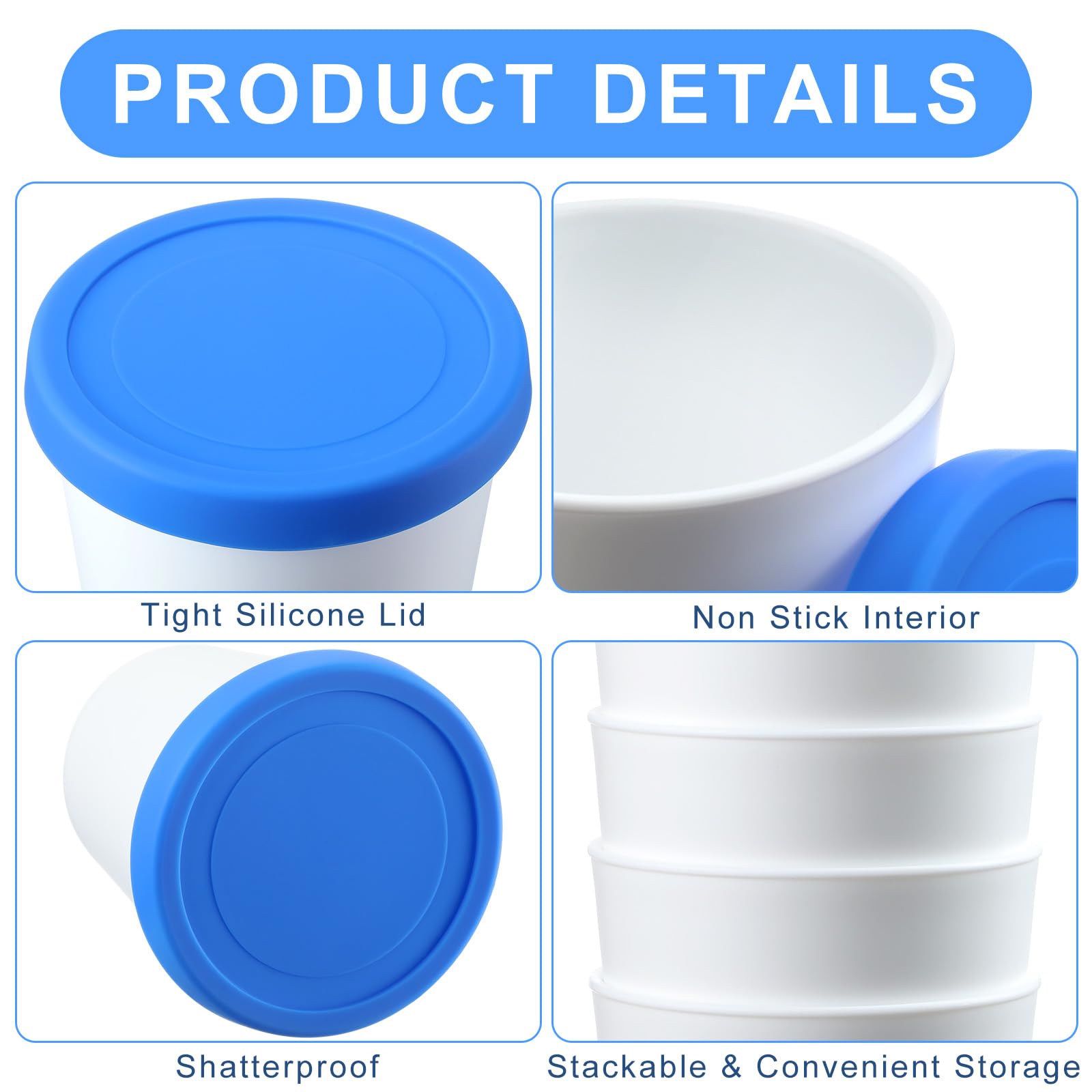 Uiifan 4 Pcs 1 Qt Ice Cream Containers For Homemade Ice Cream Reusable Ice Cream Storage Containers With Silicone Lids For Freez