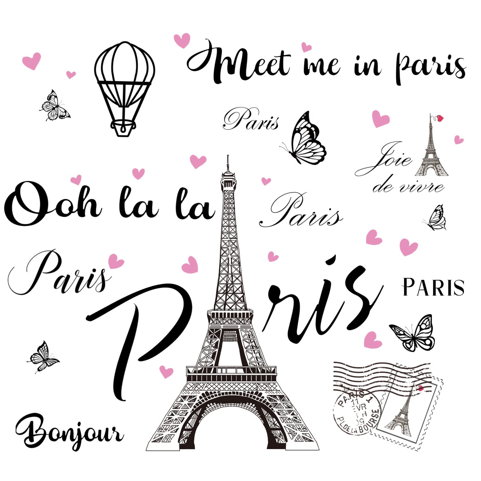 2 Sheets Paris Tower Wall Stickers Paris Eiffel Tower Peel And Stick Wall Decal Removable Balloon Stickers Large Black Paris Tow