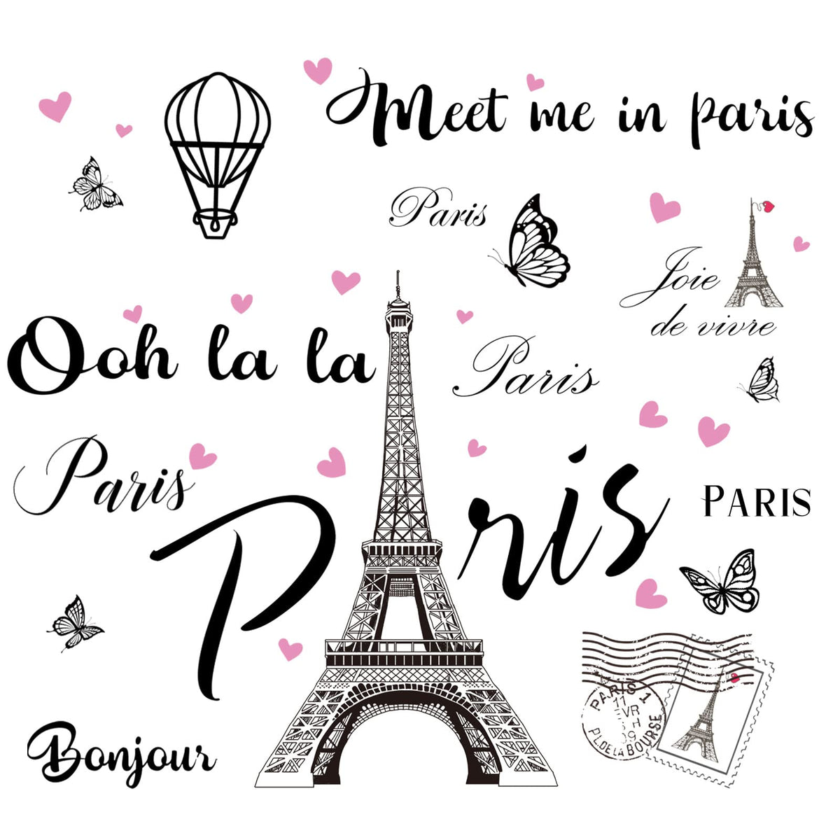 2 Sheets Paris Tower Wall Stickers Paris Eiffel Tower Peel And Stick Wall Decal Removable Balloon Stickers Large Black Paris Tow