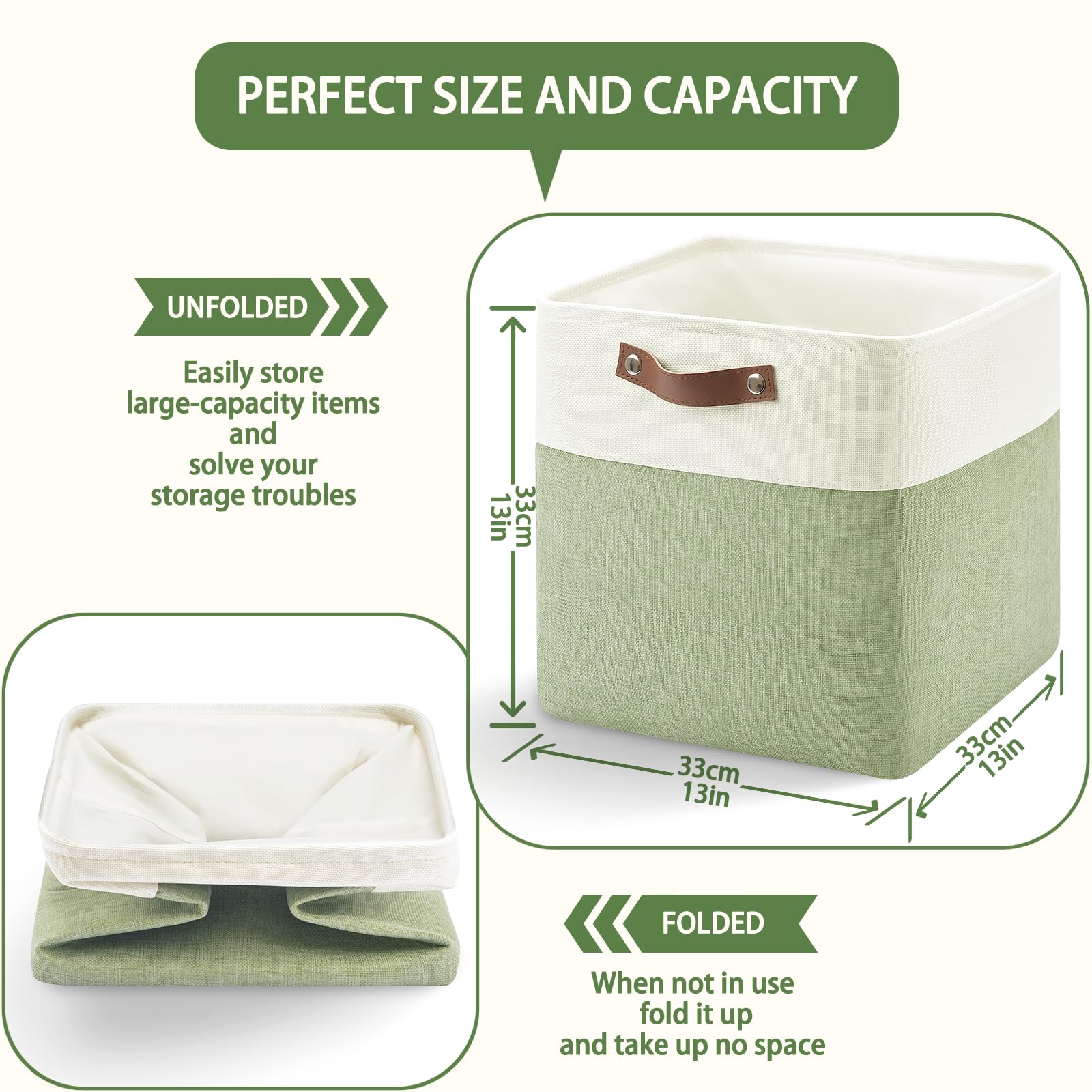 Patvingot 13 Inch Cube Storage Bins,Set Of 4 , Foldable Storage Basket With Pu Handles For Organizing Home, Closet, Clothes, Toy