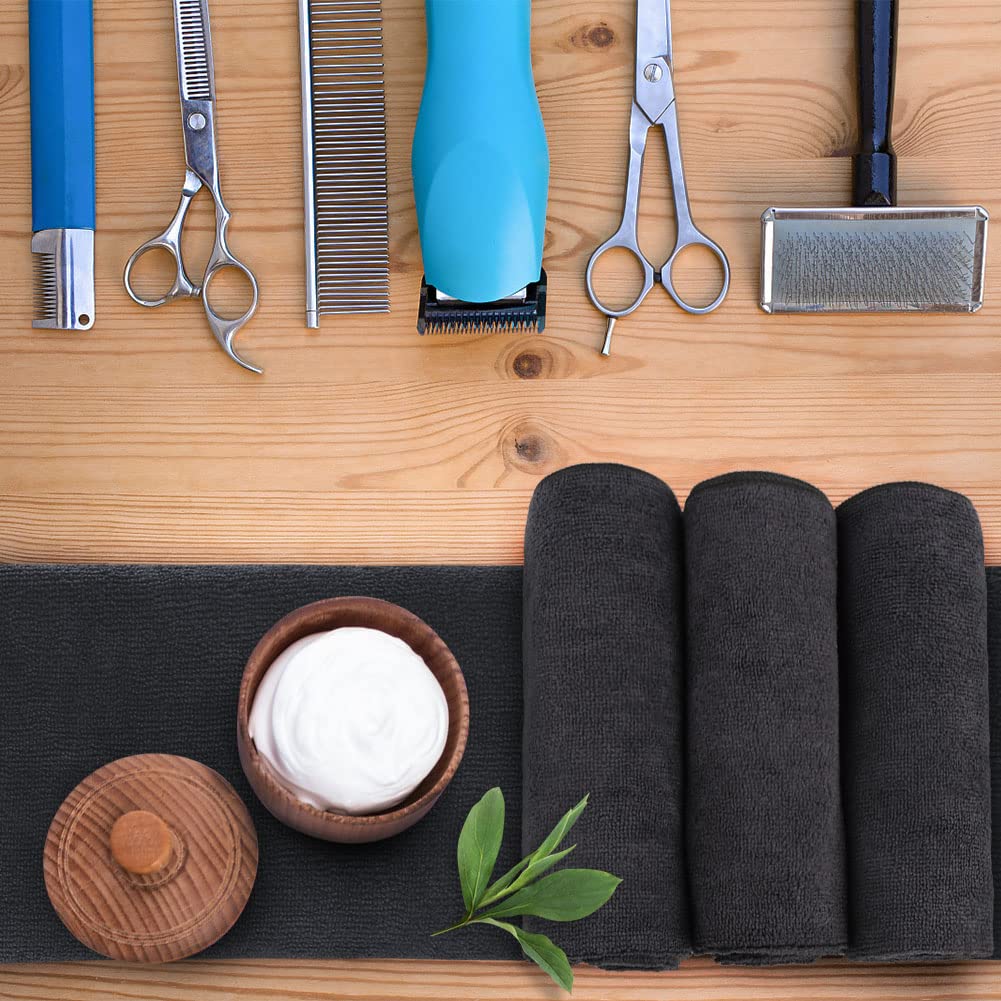 Orighty Black Salon Towel, Pack of 24(Not Bleach Proof, 16 x 27 Inches) Super Soft and Absorbent Microfiber Hair Salon Towels fo