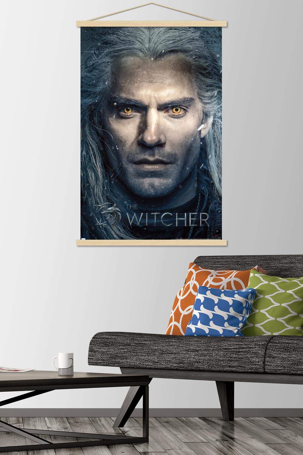 Trends International Netflix The Witcher - Closeup Wall Poster, 22.375'' X 34'', Premium Print And Beechwood Hanger Bundle
