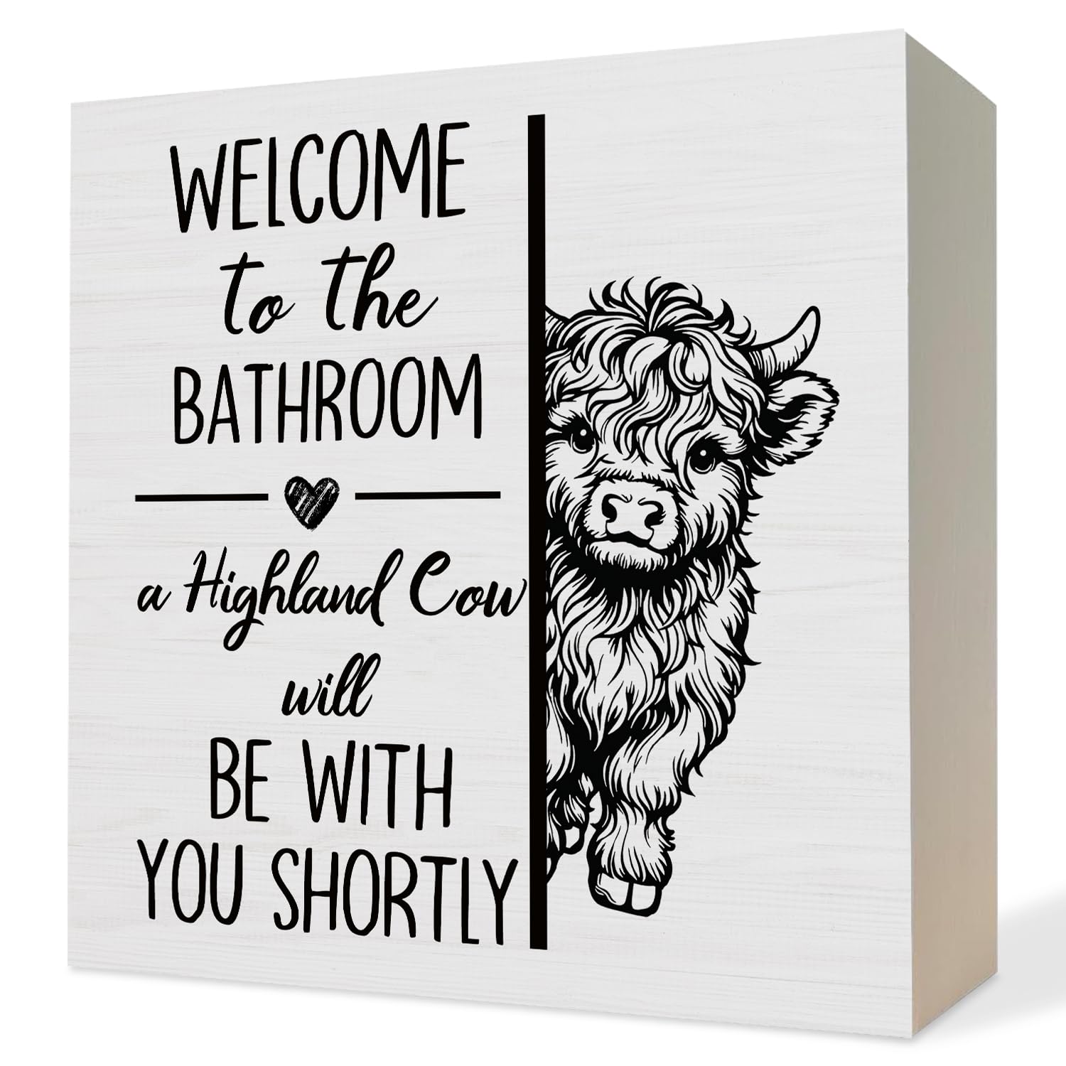 ATBWGT Funny Highland Cow Bathroom Decor Wooden Box Sign, Gifts for Highland Cow Lovers,Farmhouse Animal Wood Block Plaque Signs