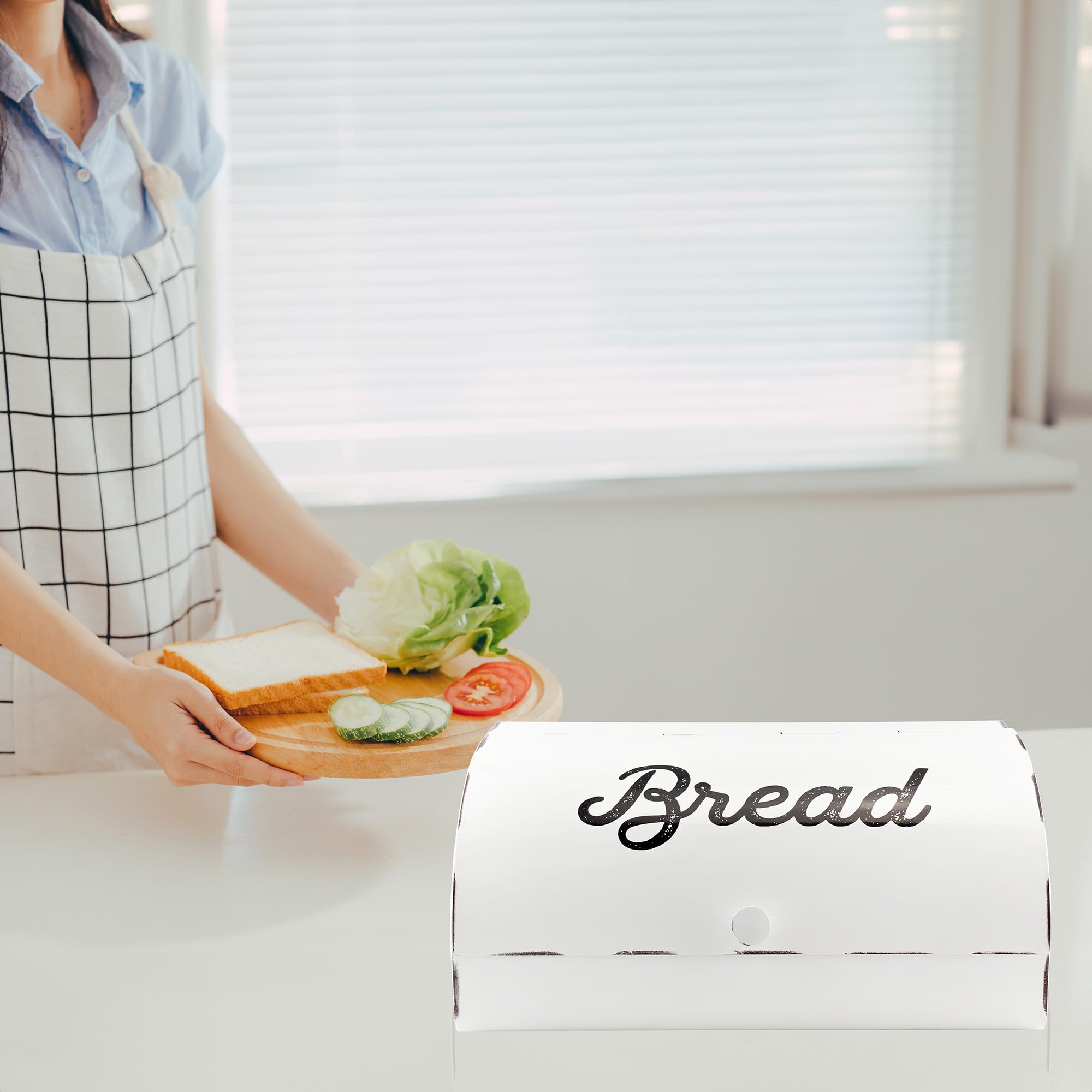 AuldHome Design Rustic White Bread Box - Vintage Enamelware Countertop Bin, Regular Size, Alloy Steel