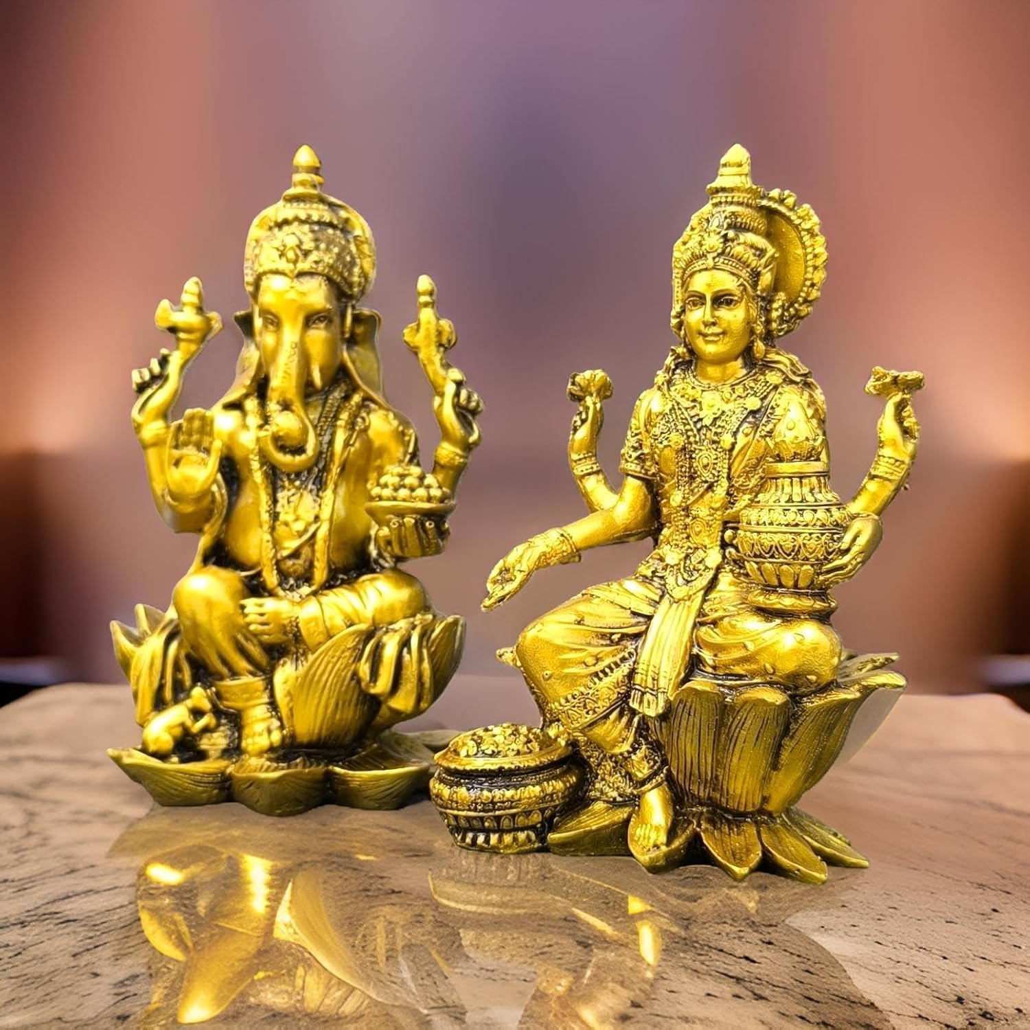 The Himalayan River Laxmi Ganesh Set Idol Showpiece Lakshmi Ganesha Idol, Laxmi Ganesh Statue Showpiece Figurine, Home Office Pu