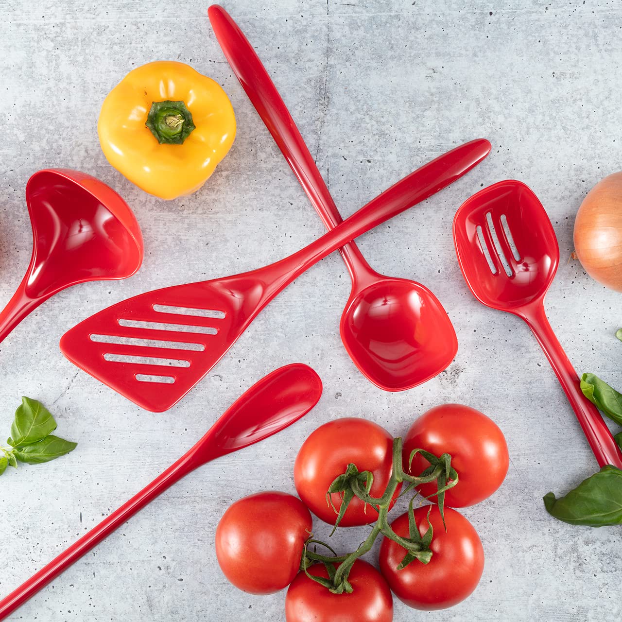 Hutzler Melamine Cooking Utensils And Crock Set, 6-Pc, Red