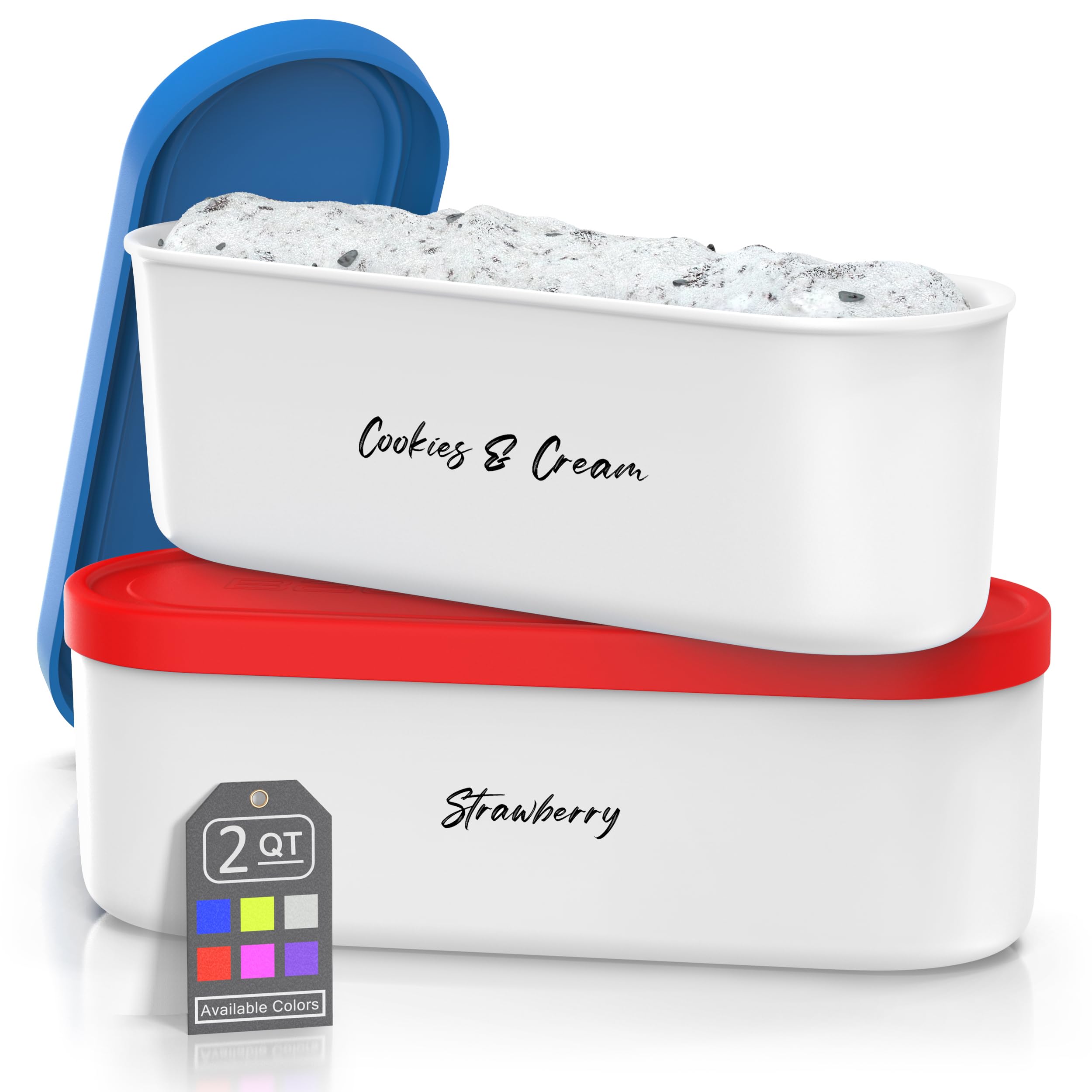Ice Cream Containers - 2 Quart Ea. (Set Of 2) - Premium Reusable Freezer Storage For Homemade Ice Cream Tub For Sorbet, Frozen Y