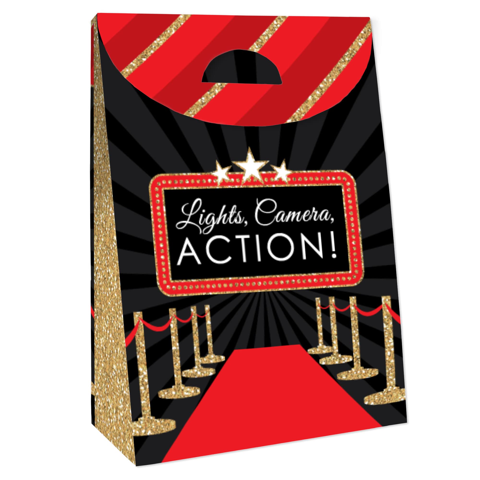 Big Dot Of Happiness Red Carpet Hollywood - Movie Night Gift Favor Bags - Party Goodie Boxes - Set Of 12