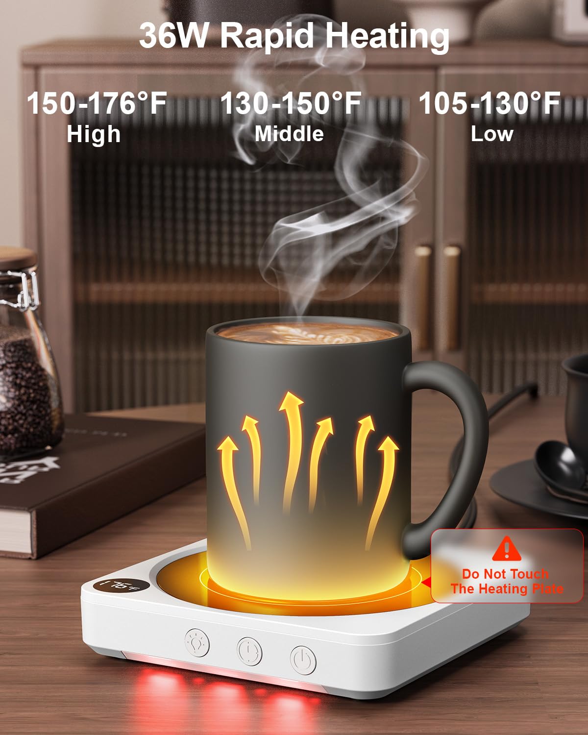 Mug Warmer - 36W Coffee Mug Warmer for Desk with Temperature Display, 2-12Hrs Auto Shut Off, Smart Candle Warmer - Ideal Coffee