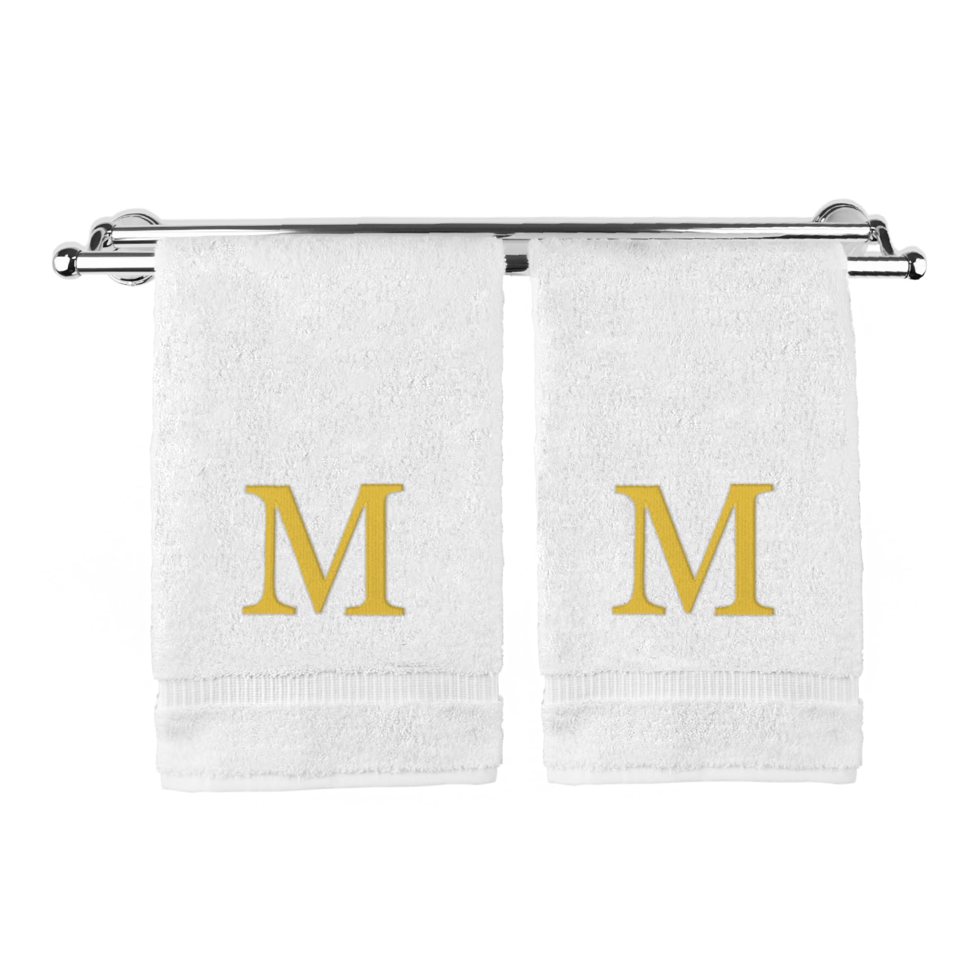 Monogrammed Hand Towel, Personalized Gift, Set Of 2- Gold Block Letter Embroidered Towel - Extra Absorbent 100% Turkish Cotton -