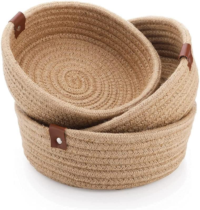 Onesto Mini Rope Storage Natural Handwoven Jute Shelf Basket For Your Home & Kitchen (Small,Medium,Large)  Pack Of 3