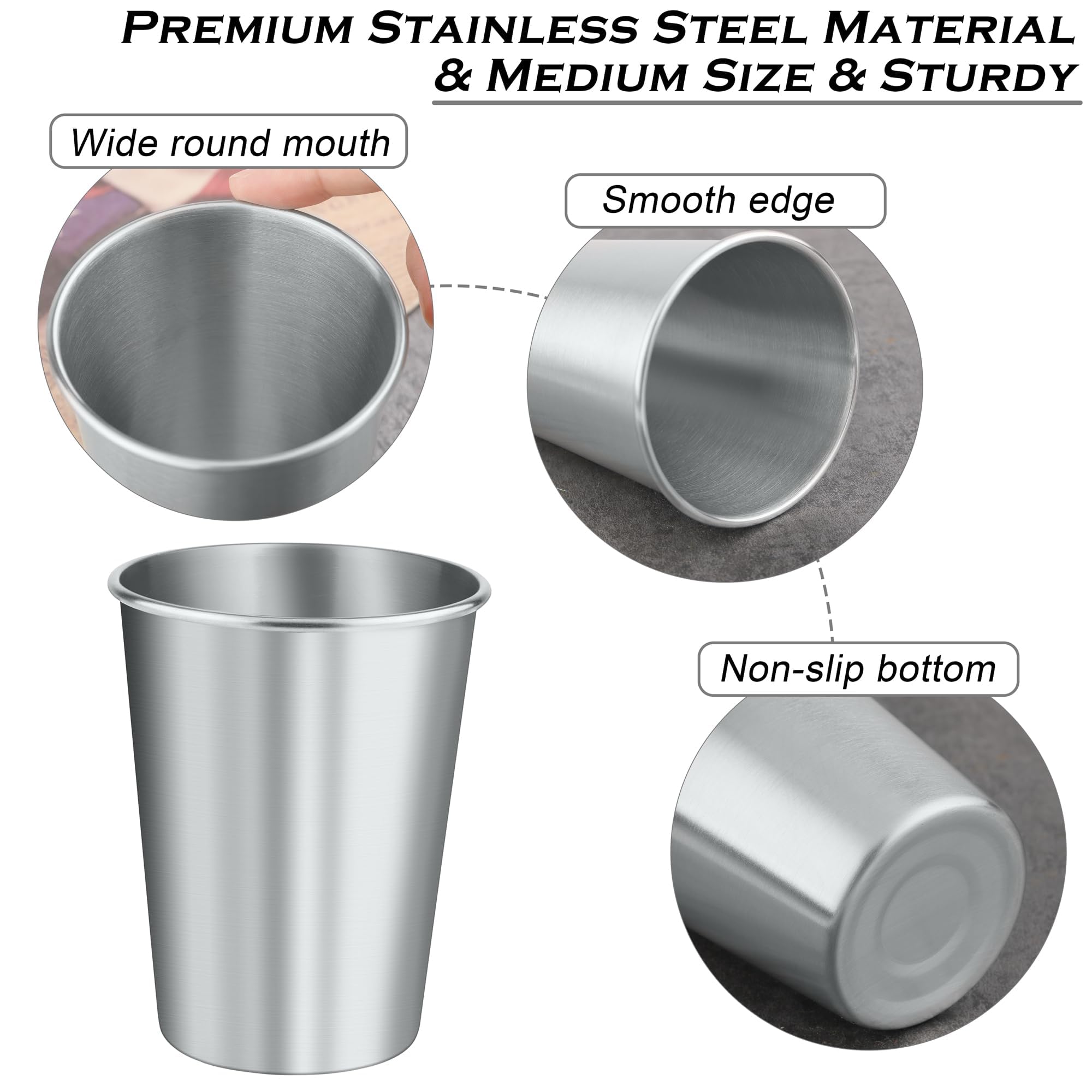 Ruisita 10 Pieces 12 Ounce Stainless Steel Cups Metal Pint Cups Shatterproof Drinking Glasses for Kids or Adults (12 oz/350 ml)