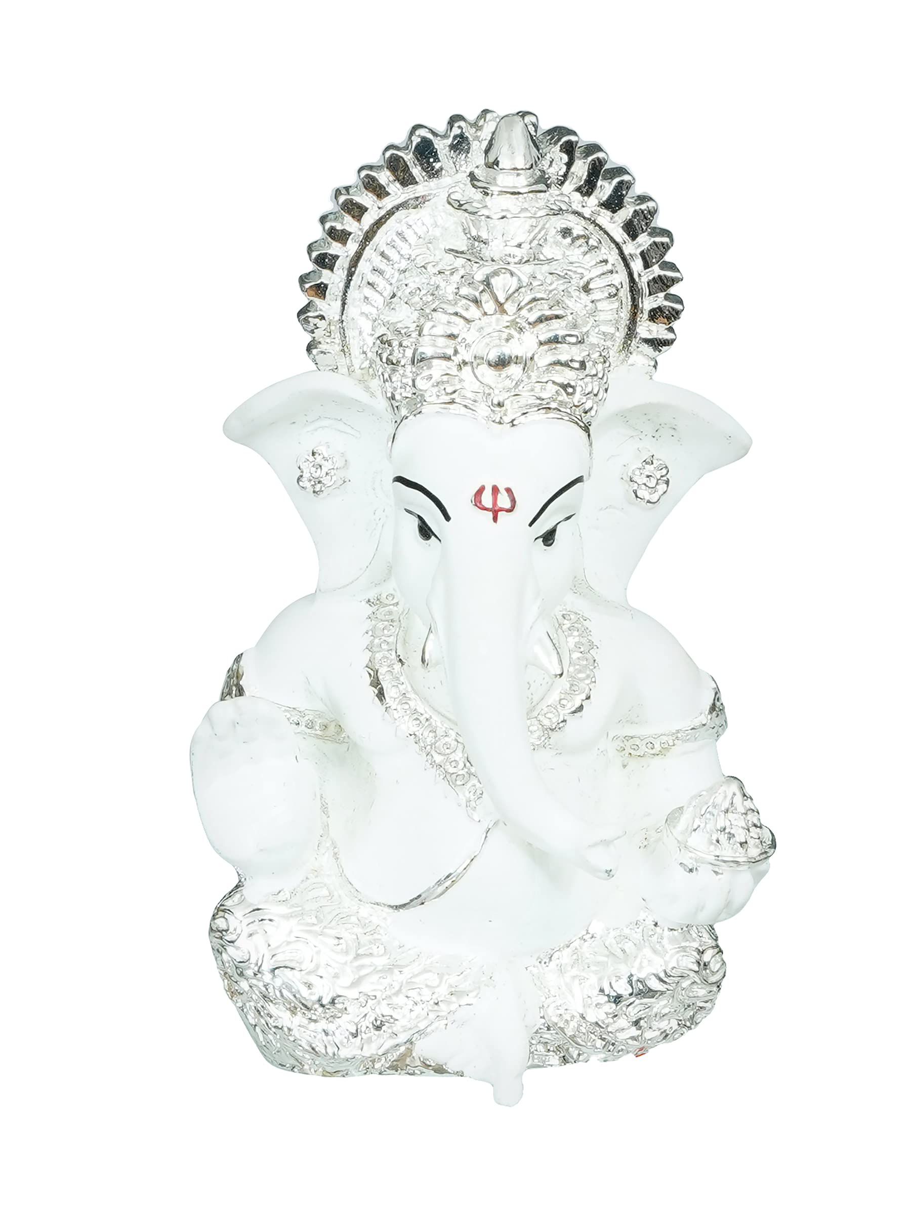 Ecraftindia Silver White Resin Lord Ganesha Idol For Home Decor Office Car Dashboard| Ganesha Statue For Puja Room| Ganpati Murt