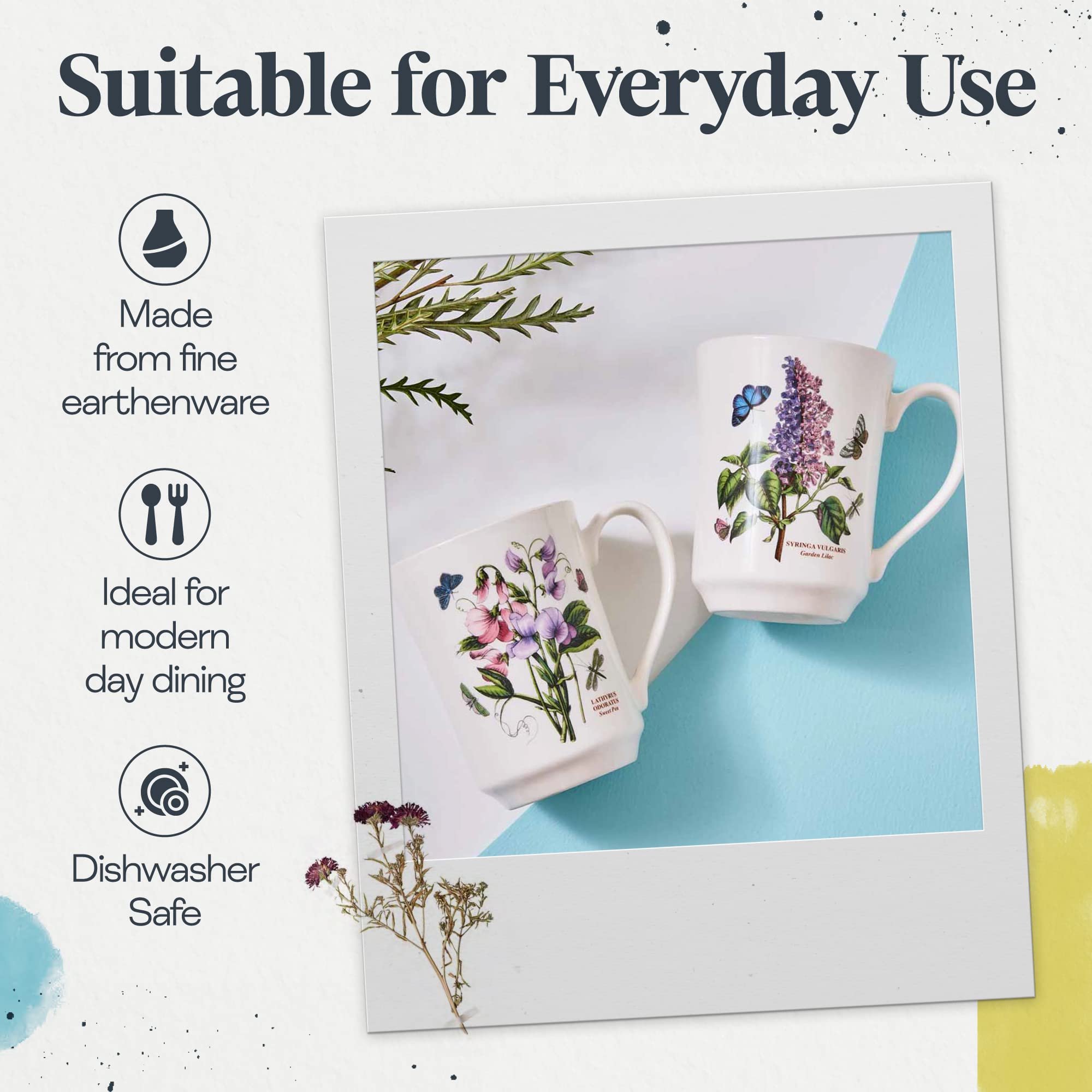 Portmeirion Botanic Garden 30 Piece Dinnerware Set | Assorted Floral Motif | Fine Earthenware | Dishwasher, Microwave, and Freez