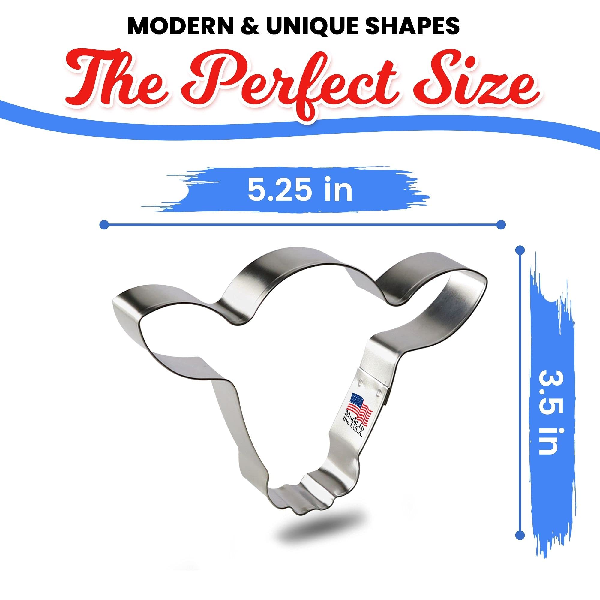 Steer Head Cookie Cutter - Made In The Usa - Foose Cookie Cutters Tin Plated Steel - Steer Head Cookie Mold (5.25 Inch)