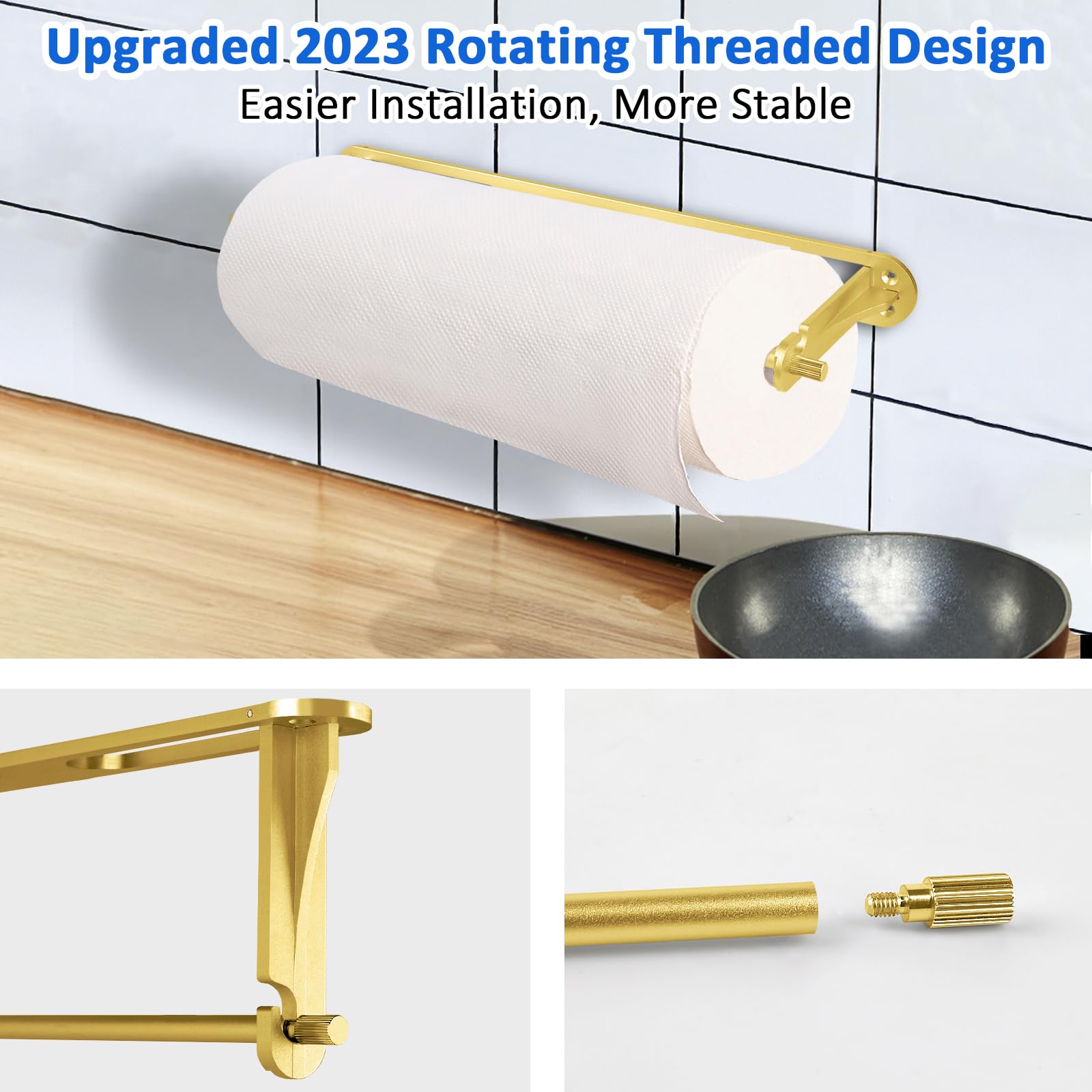 Paper Towel Holder Under Cabinet, Ayybboo Wall Mount Paper Towel Holder, For Kitchen Or Bathroom Self-Adhesive Or Drill Mounting