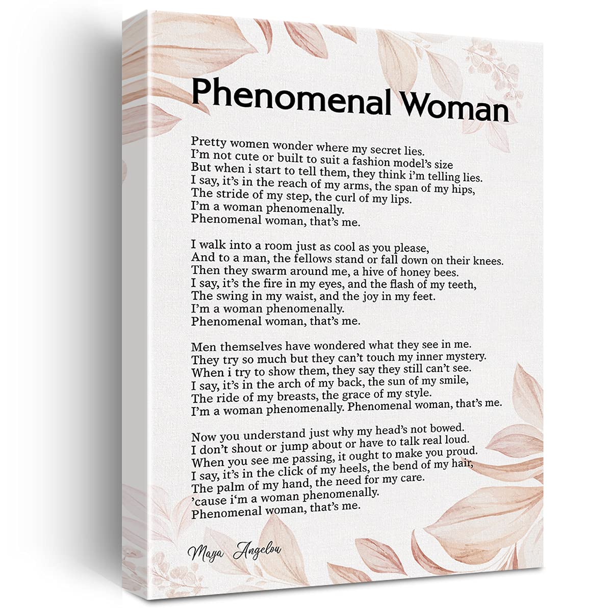 Phenomenal Woman Canvas Wall Art Motivational Feminist Quote Canvas Print Artwork Positive Canvas Painting Office Home Wall Deco