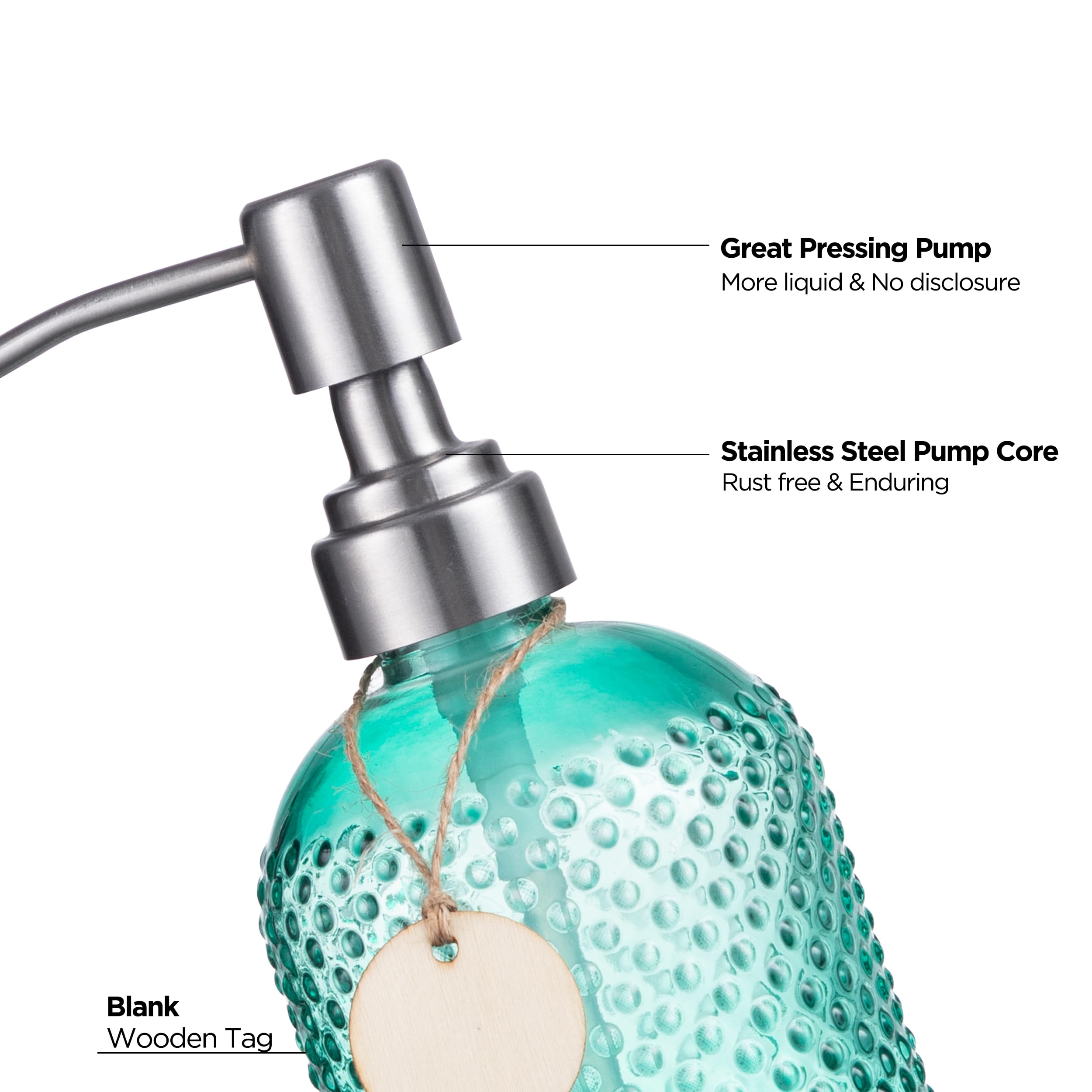 Hblife 16 Oz Soap Dispenser With 304 Rustproof Stainless Steel Pump, Kitchen Bathroom Soap Dispenser,Refillable Liquid Glass Soa