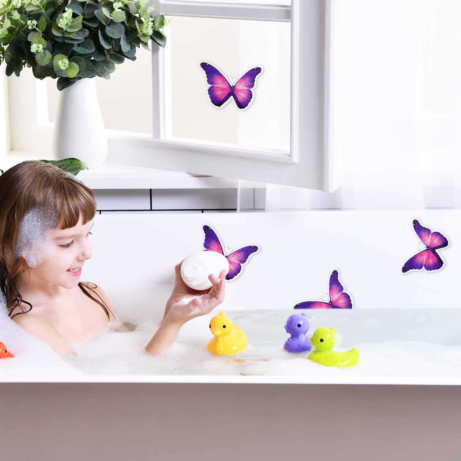 Trandraft 20 Pcs Non Slip Bathtub Stickers Butterfly Shower Stickers Anti Slip Adhesive Butterfly Decals Treads Bathtub Stickers
