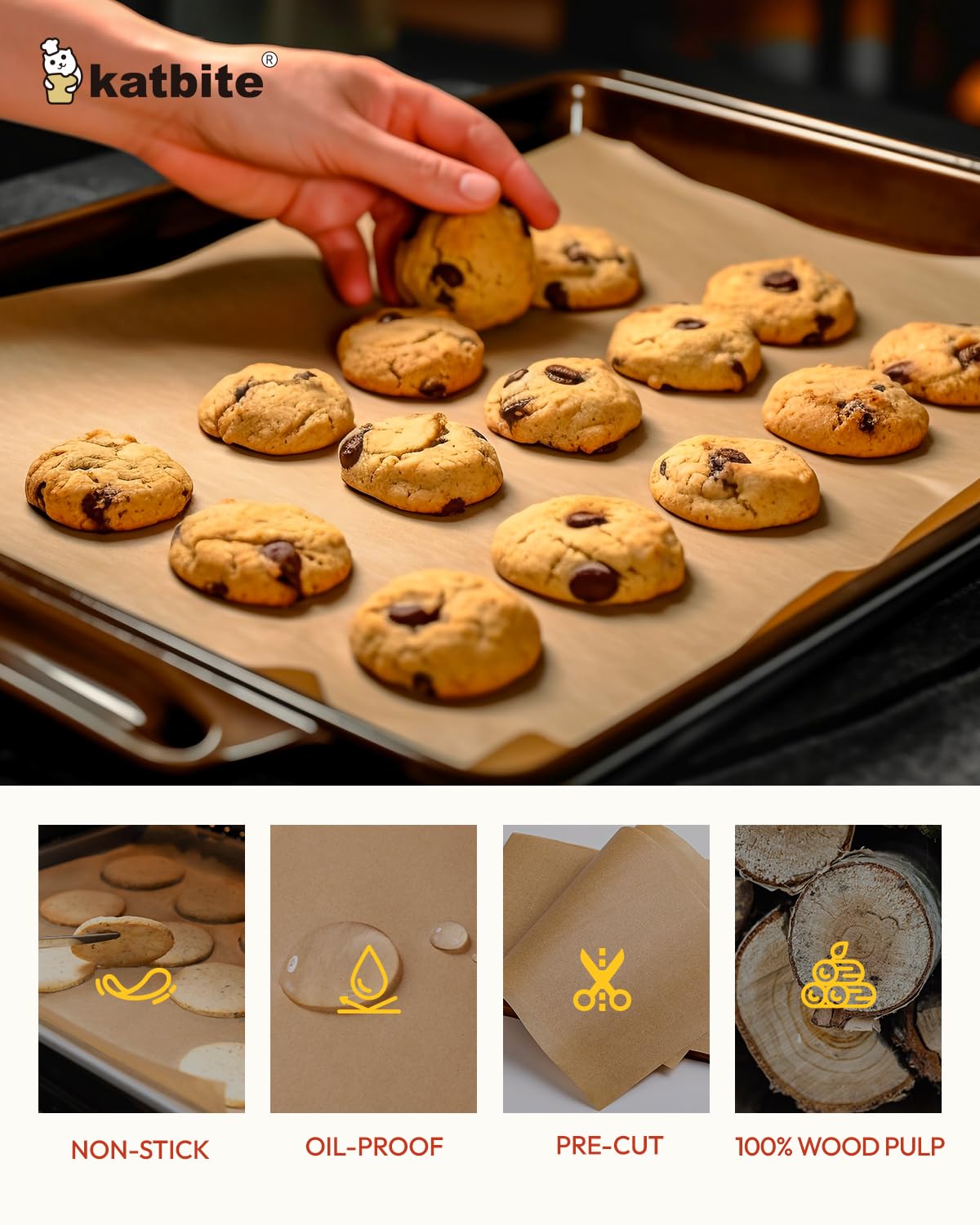 Katbite Unbleached Parchment Paper Baking Sheets, 12x16 Inch, 120 Pcs, Heavy Duty, Non-stick, Perfect for Baking and Cooking