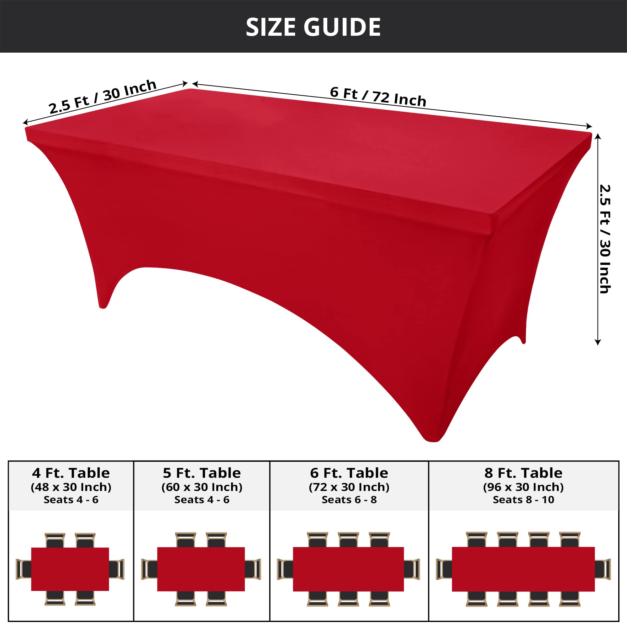 Utopia Kitchen Spandex Tablecloth 2 Pack [6FT  Red] Tight  Fitted  Washable and Wrinkle Resistant Stretch Rectangular Patio Table Cover for Event  Wedding  Banquet & Parties [72Lx30Wx30H Inch]