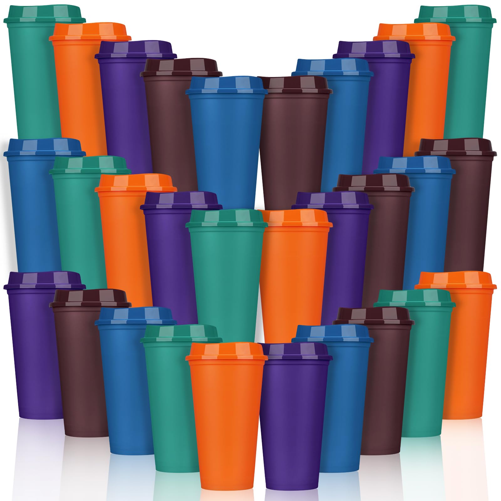 Domensi 30 Pack Reusable Coffee Cups with Lids 16 oz Disposable Travel Cups Bulk Plastic to Go Coffee Tumblers for DIY Hot Cold 